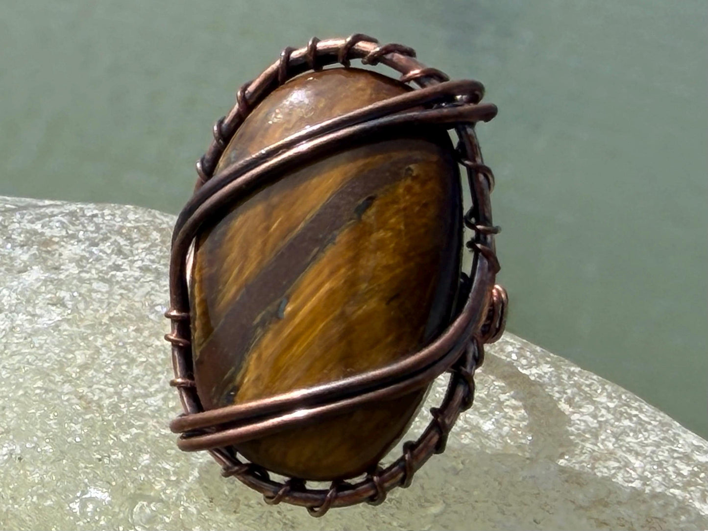 Ethically sourced tigers eye ring. Unique gift for him or her. ehical jewellery, large handmade ring, boho ring. Eco friendly jewellery.