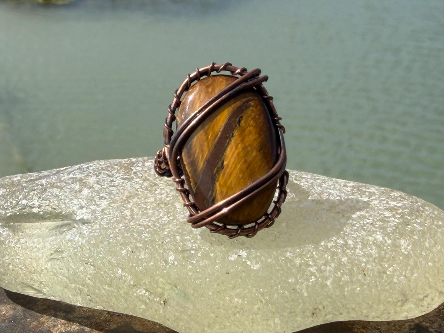 Ethically sourced tigers eye ring. Unique gift for him or her. ehical jewellery, large handmade ring, boho ring. Eco friendly jewellery.