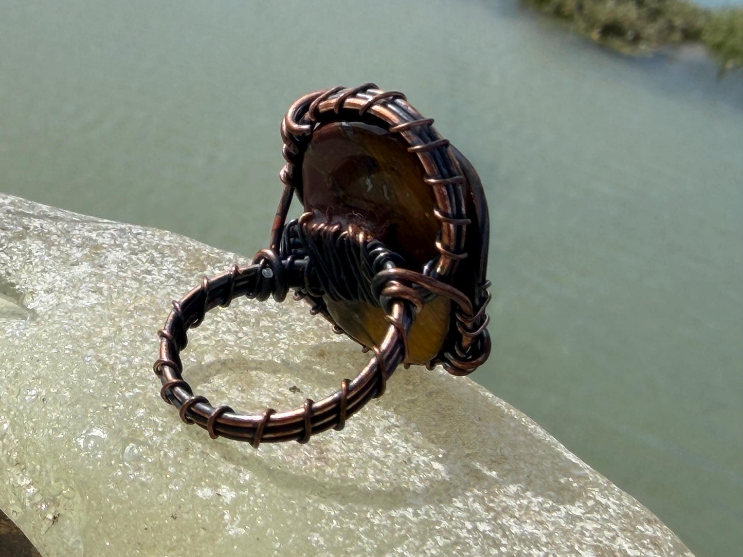 Ethically sourced tigers eye ring. Unique gift for him or her. ehical jewellery, large handmade ring, boho ring. Eco friendly jewellery.