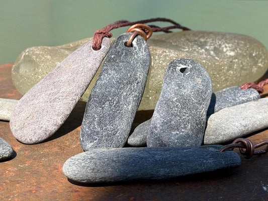 Eco friendly Cornish slate pendants. Earthy, eco and sustainable gift for him. Handmade frey slate necklaces. Handcrafted gifts for men.