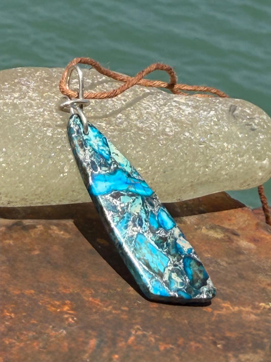 Sea sediment blue jasper gemstone necklace. Ethical jewellery, unusual gemstone pendants. Stunning unique jewellery. Unique gifts.