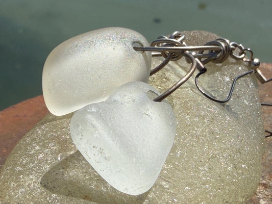 Handmade earrings.  Recycled earrings, sea glass earrings on sterling silver. Handmade gift for her, ethical jewellery, sea glass jewellery