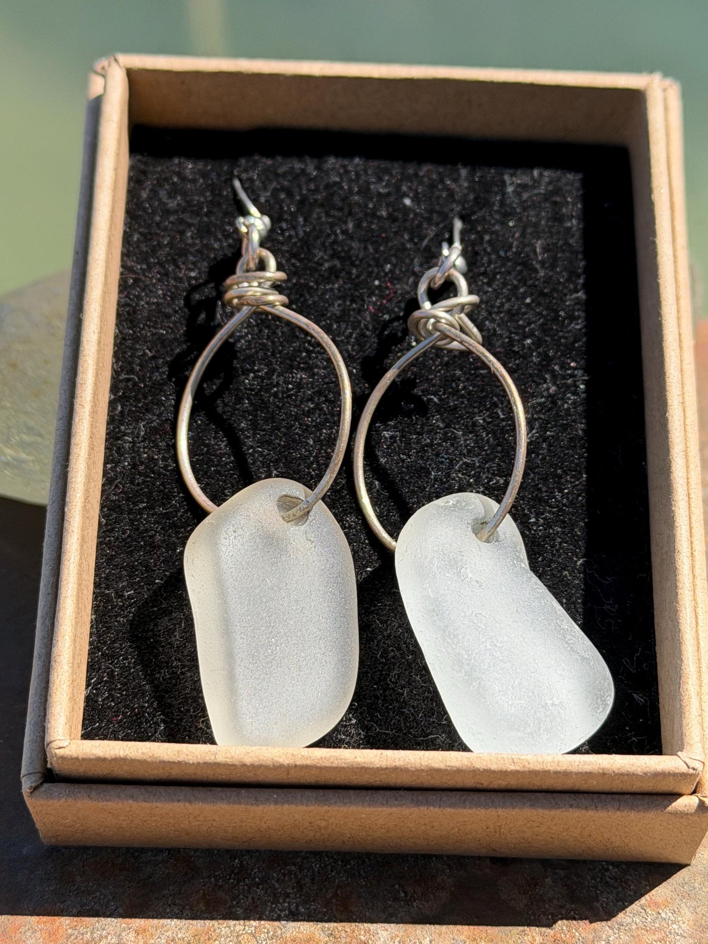 Handmade earrings.  Recycled earrings, sea glass earrings on sterling silver. Handmade gift for her, ethical jewellery, sea glass jewellery