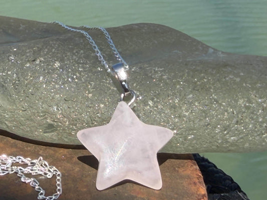Rose quartz star necklace, rose quartz pendant, boho pendant, handmade necklace, rose quartz jewellery, ethical jewellery. Graduation gift