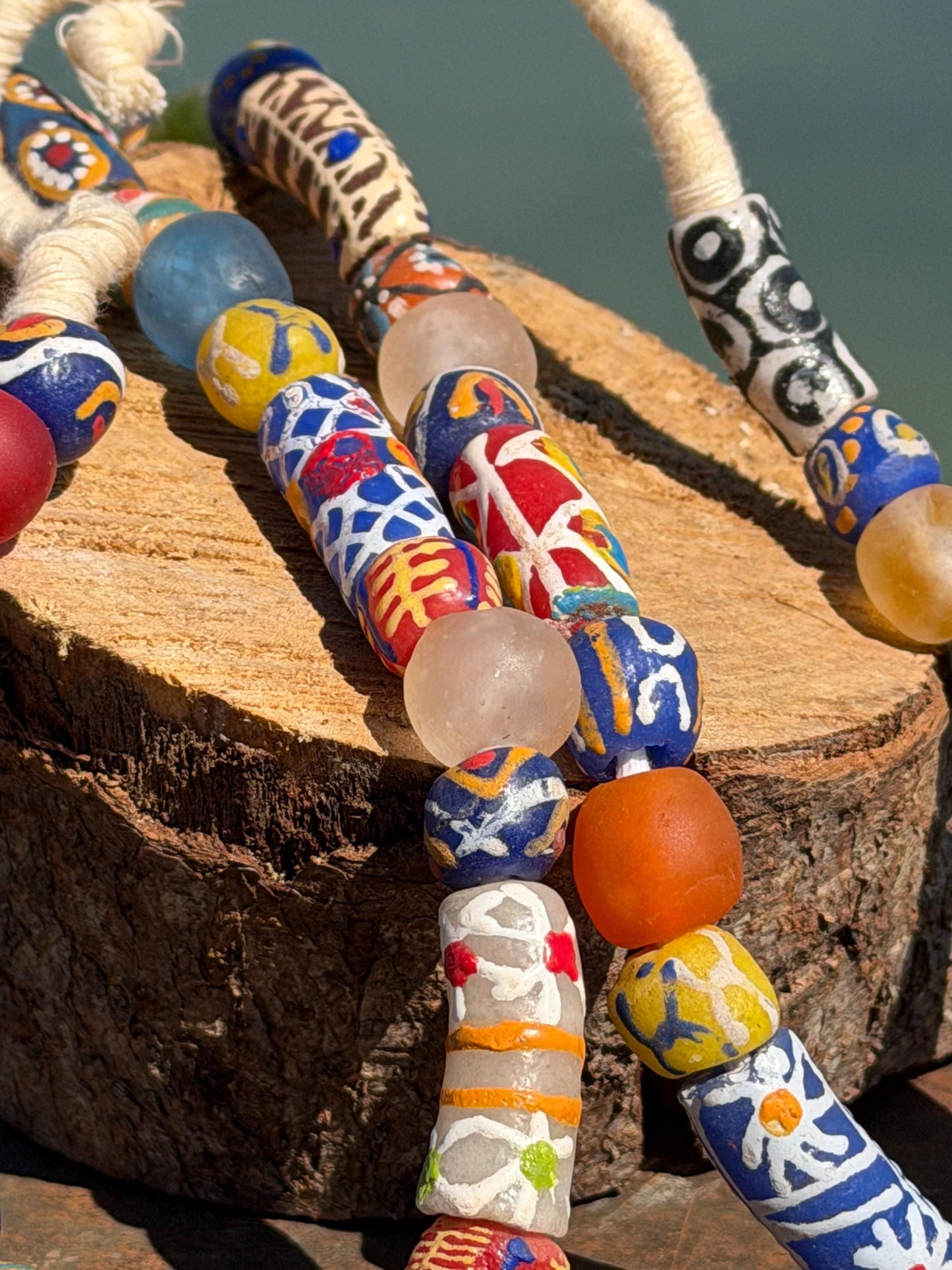 Fabulous hand painted glass necklaces. Recycled necklace, handmade bead necklace. Eco friendly jewellery. Ethical and sustainable gift.