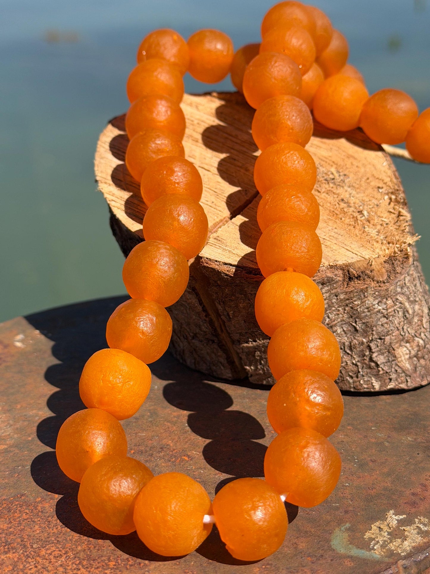 Fabulous bright orange glass necklaces. Recycled necklace, handmade necklace. Eco friendly jewellery. Ethical and sustainable gift. Large!