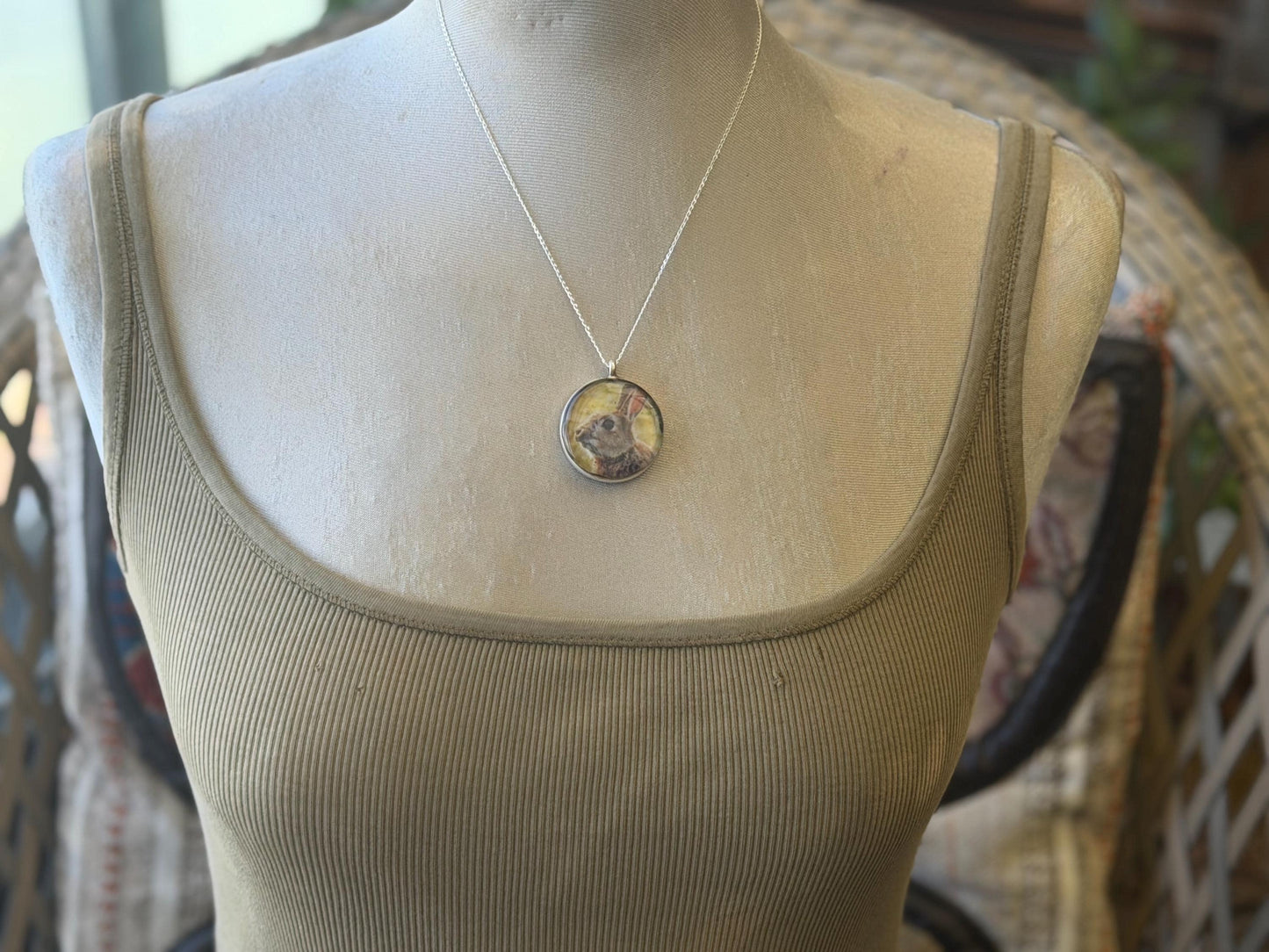 Bright joyful necklaces made with my own photos & recycled sterling silver. Eco friendly jewellery. Boho colourful pendants. Rabbit necklace
