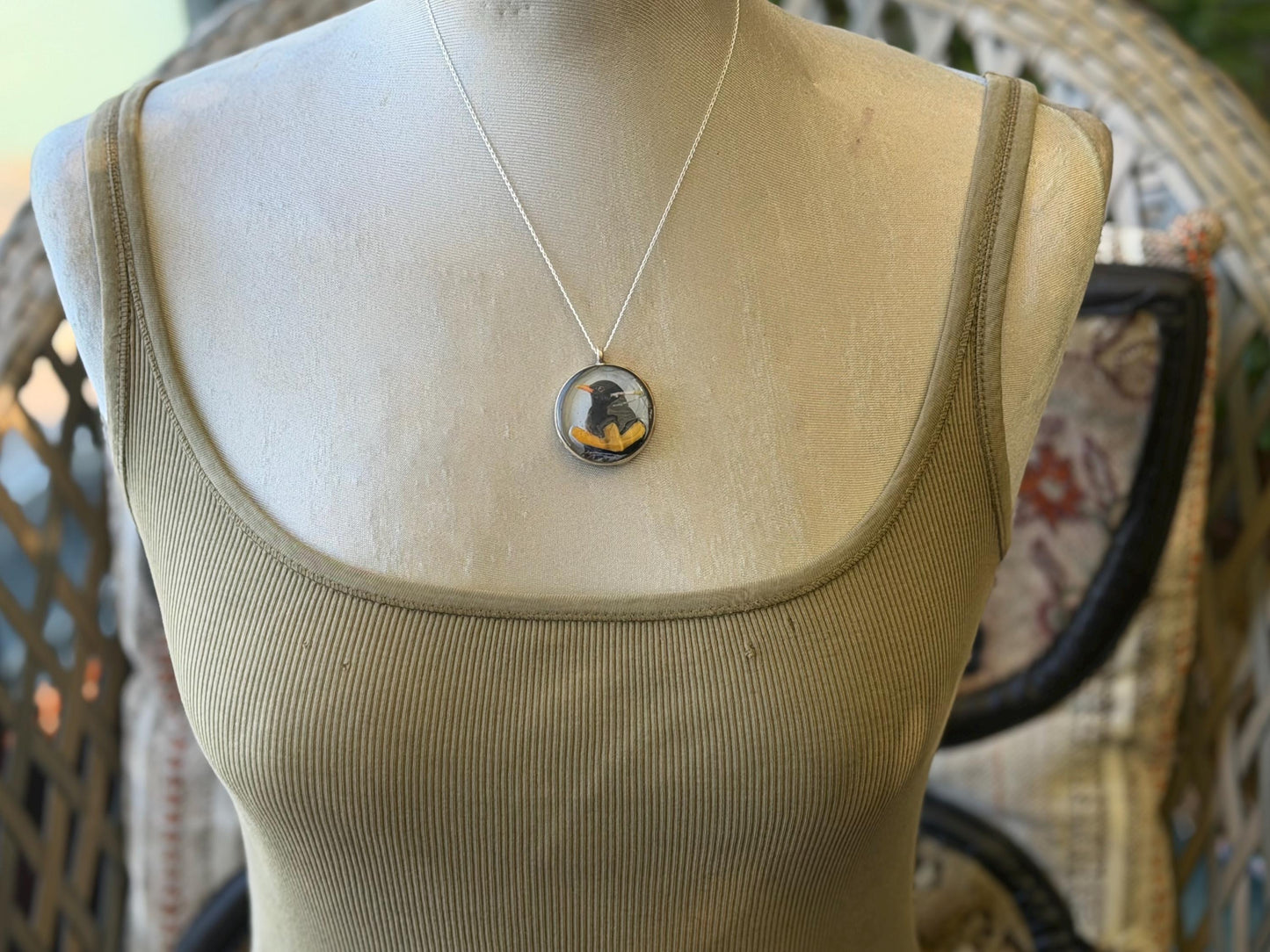 Blackbird necklace made with my own photo & recycled sterling silver. Eco friendly jewellery. Wildlife photography. Unique jewellery.