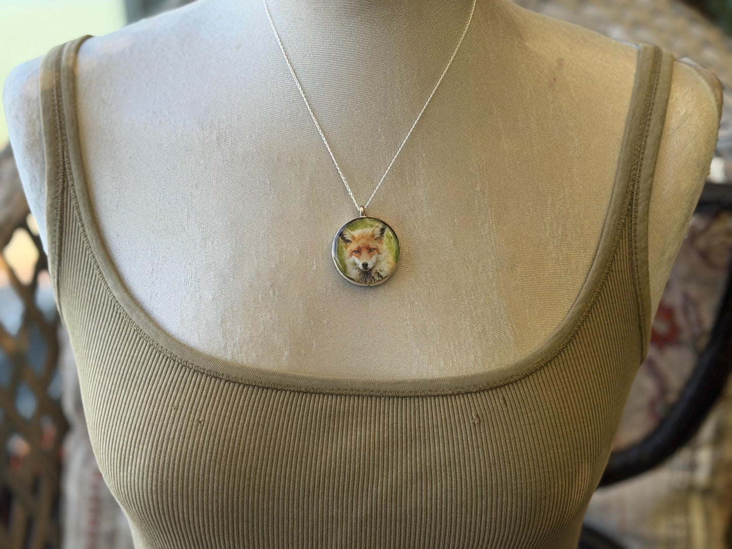 Fox necklace made with my own photo & recycled sterling silver. Eco friendly jewellery. Wildlife photography. Unique jewellery.