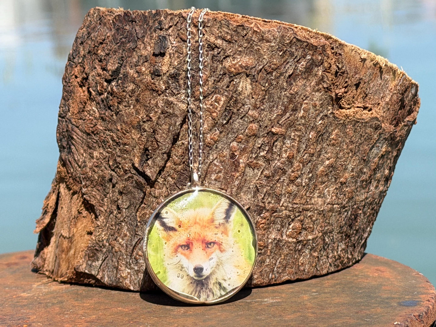 Fox necklace made with my own photo & recycled sterling silver. Eco friendly jewellery. Wildlife photography. Unique jewellery.