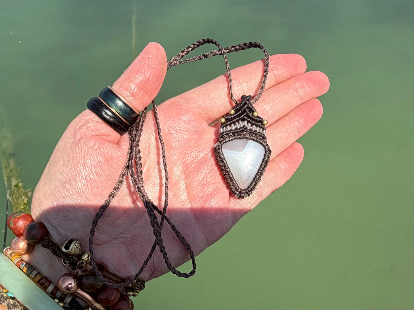 Stunning agate necklace on an adjustable cord. Handmade gemstone necklace, boho jewellery. Macrame jewellery. Unique necklace.