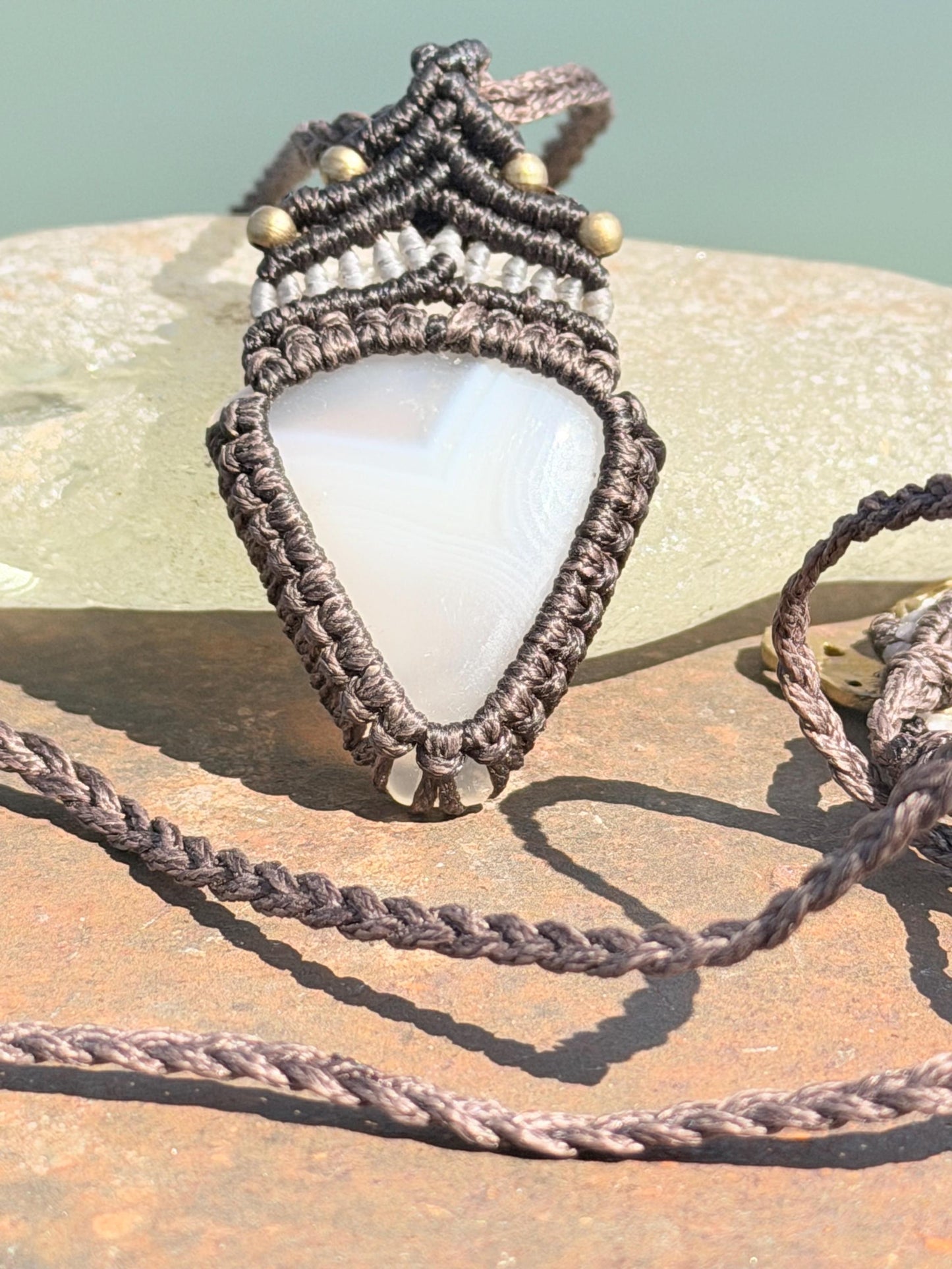 Stunning agate necklace on an adjustable cord. Handmade gemstone necklace, boho jewellery. Macrame jewellery. Unique necklace.