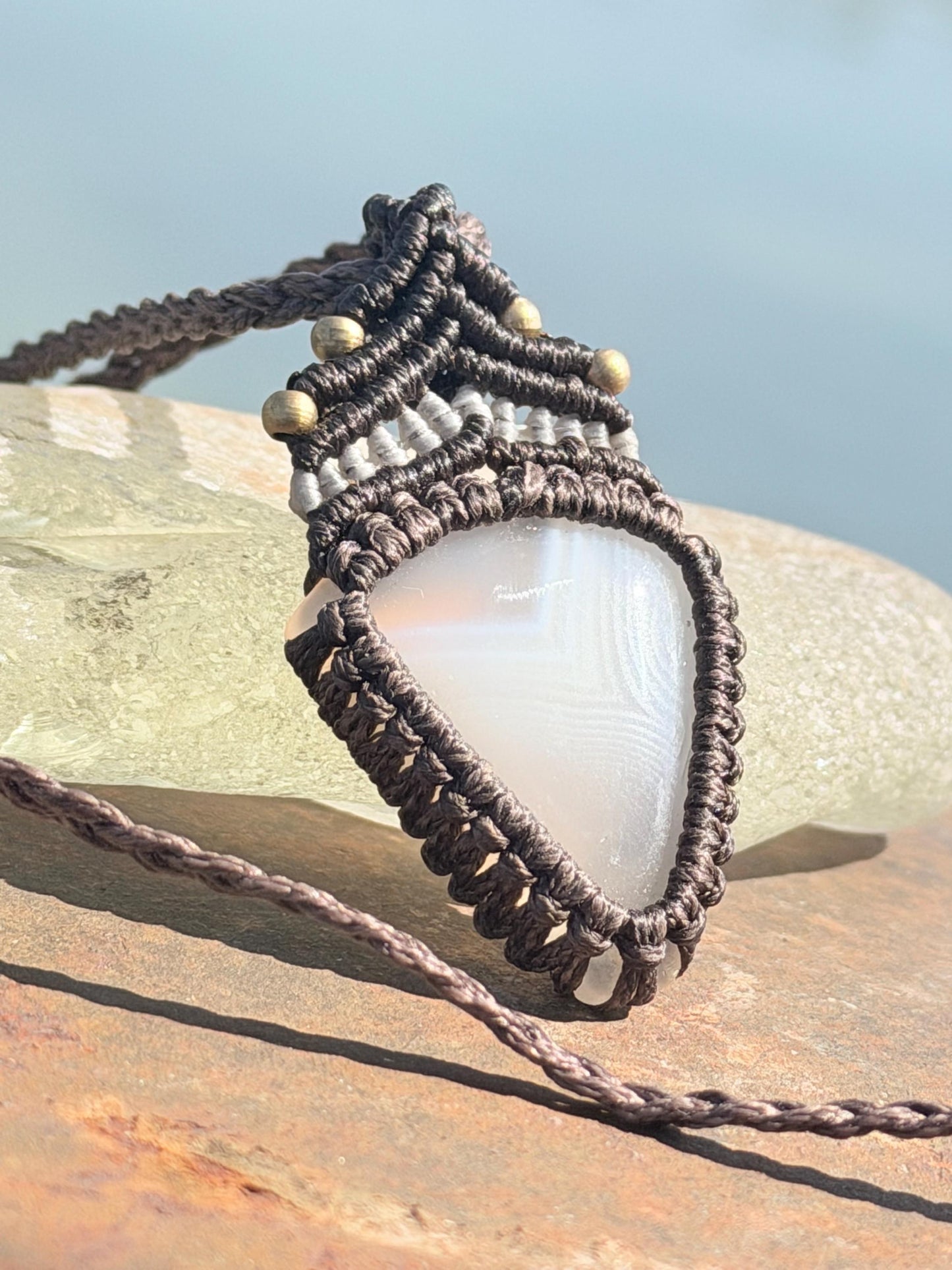 Stunning agate necklace on an adjustable cord. Handmade gemstone necklace, boho jewellery. Macrame jewellery. Unique necklace.