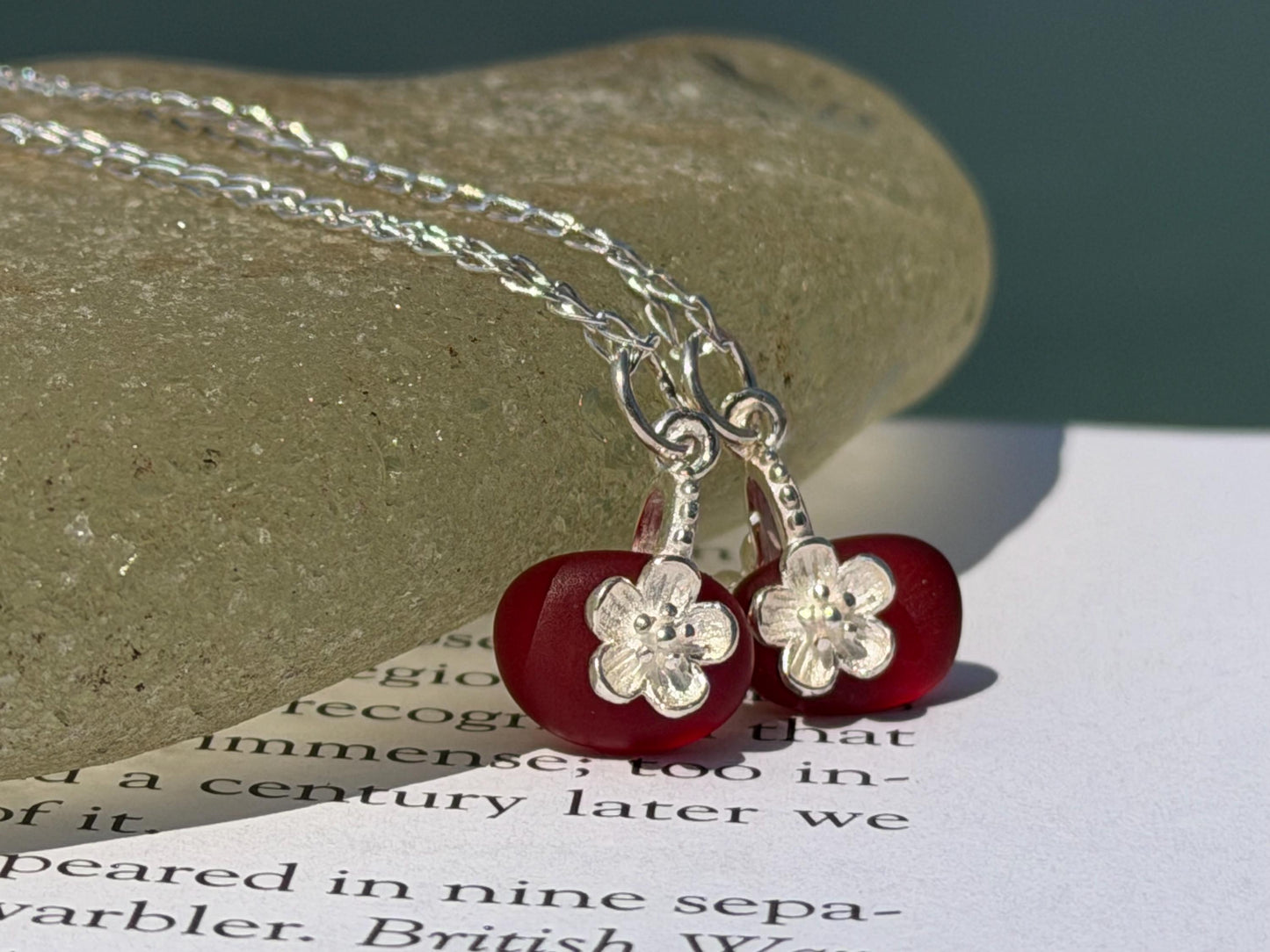 Dainty little sea glass necklace within sterling silver flowers. Recycled necklace. Ethical jewellery. Sea glass pendant. Eco friendly gifts