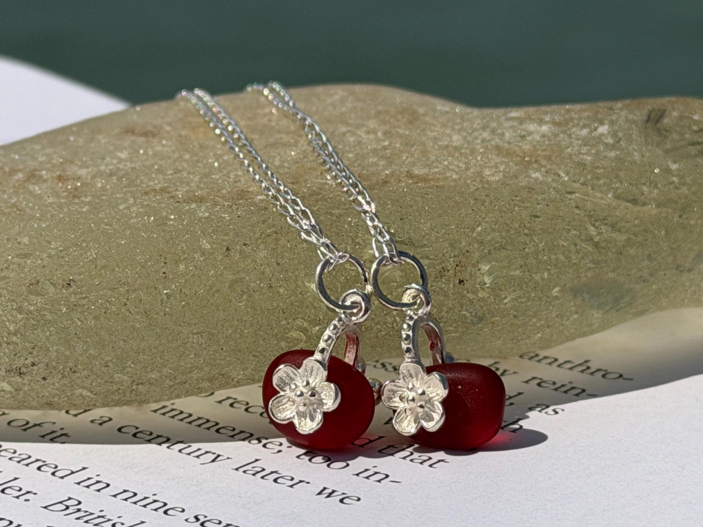 Dainty little sea glass necklace within sterling silver flowers. Recycled necklace. Ethical jewellery. Sea glass pendant. Eco friendly gifts