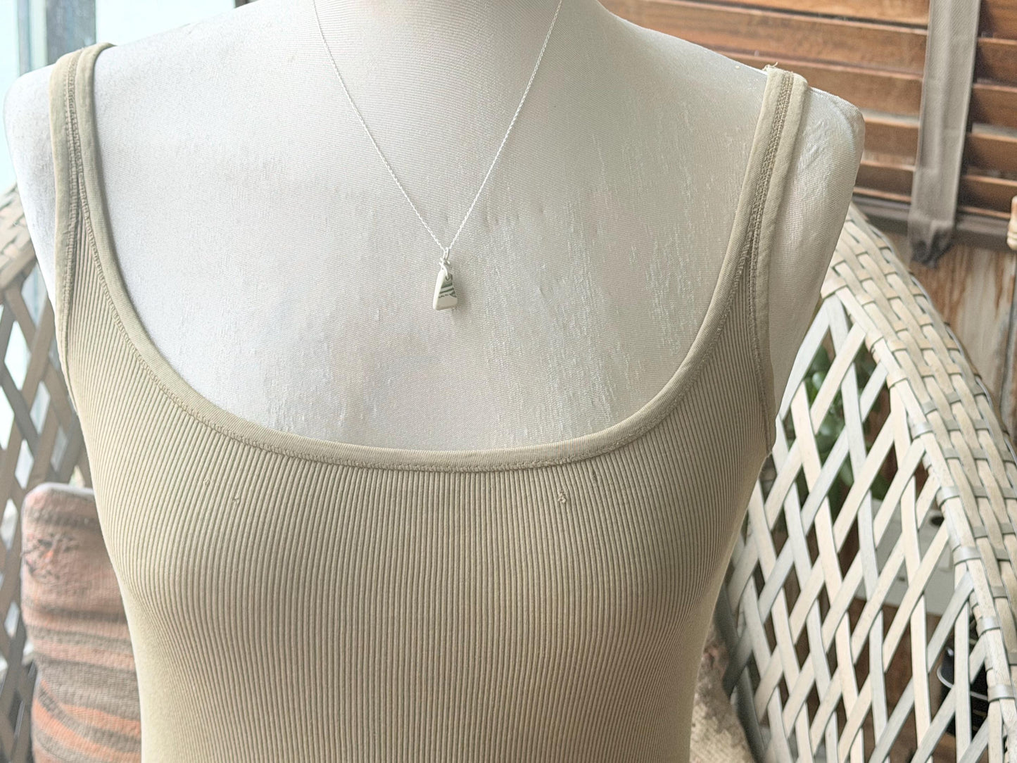 Eco friendly sea ceramic necklace on a sterling silver chain. Eco friendly jewellery, ethical jewellery. Eco friendly necklace.