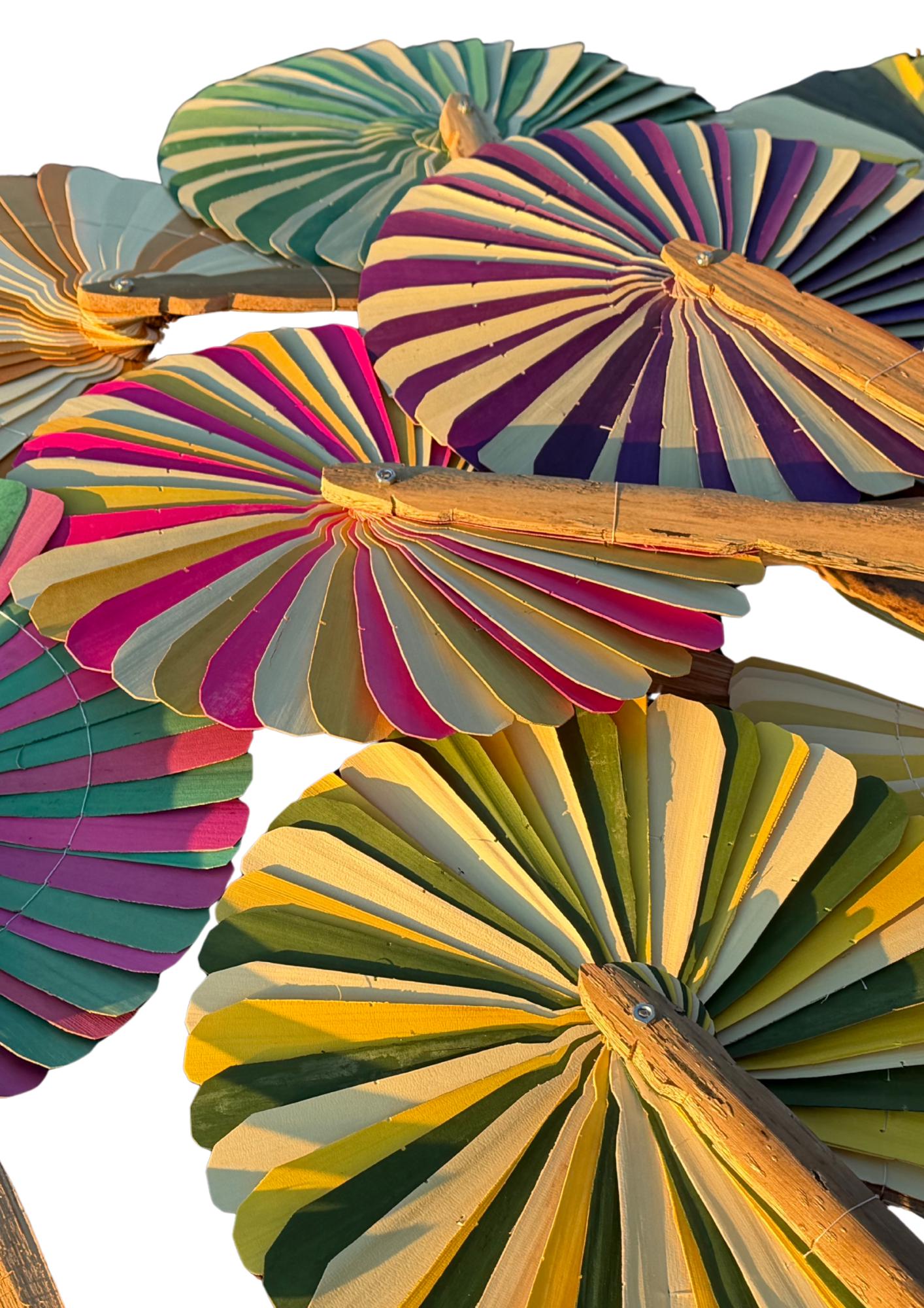 Absolutely beautiful eco friendly handheld bamboo fans. A wide range of colours. Large handmade fans. Eco gifts. Red, orange, green, purple.