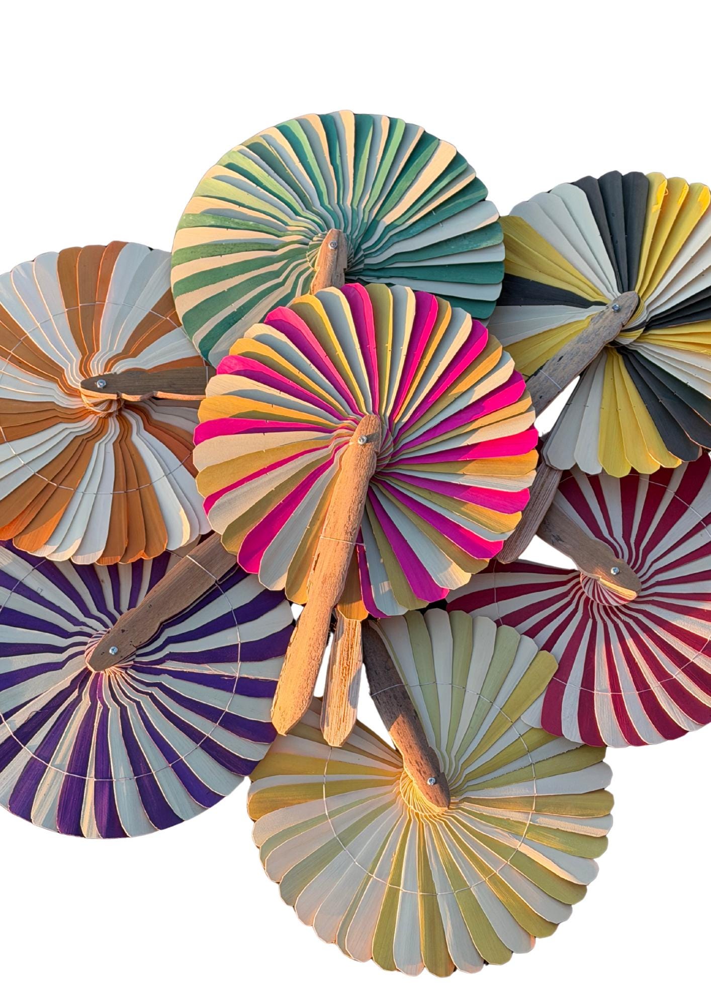 Absolutely beautiful eco friendly handheld bamboo fans. A wide range of colours. Large handmade fans. Eco gifts. Red, orange, green, purple.