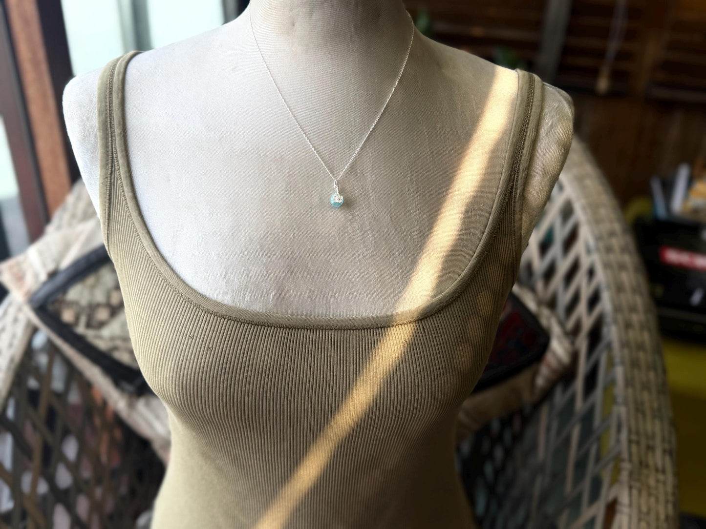 Dainty little sea glass necklace within sterling silver flowers. Recycled necklace. Ethical jewellery. Sea glass pendant. Eco friendly gifts