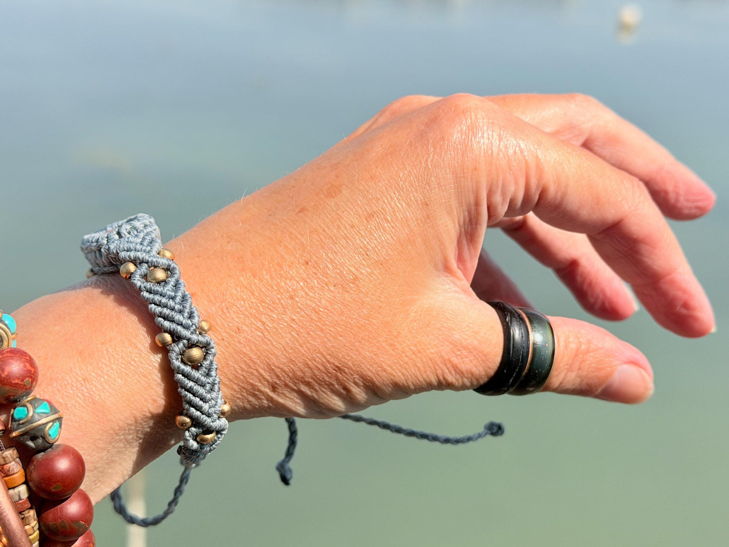 Stunning Rhodochrosite pink bracelet, ethical jewellery, unusual jewellery, rhodochrosite jewellery. Pink macrame bracelet. Boho jewellery.