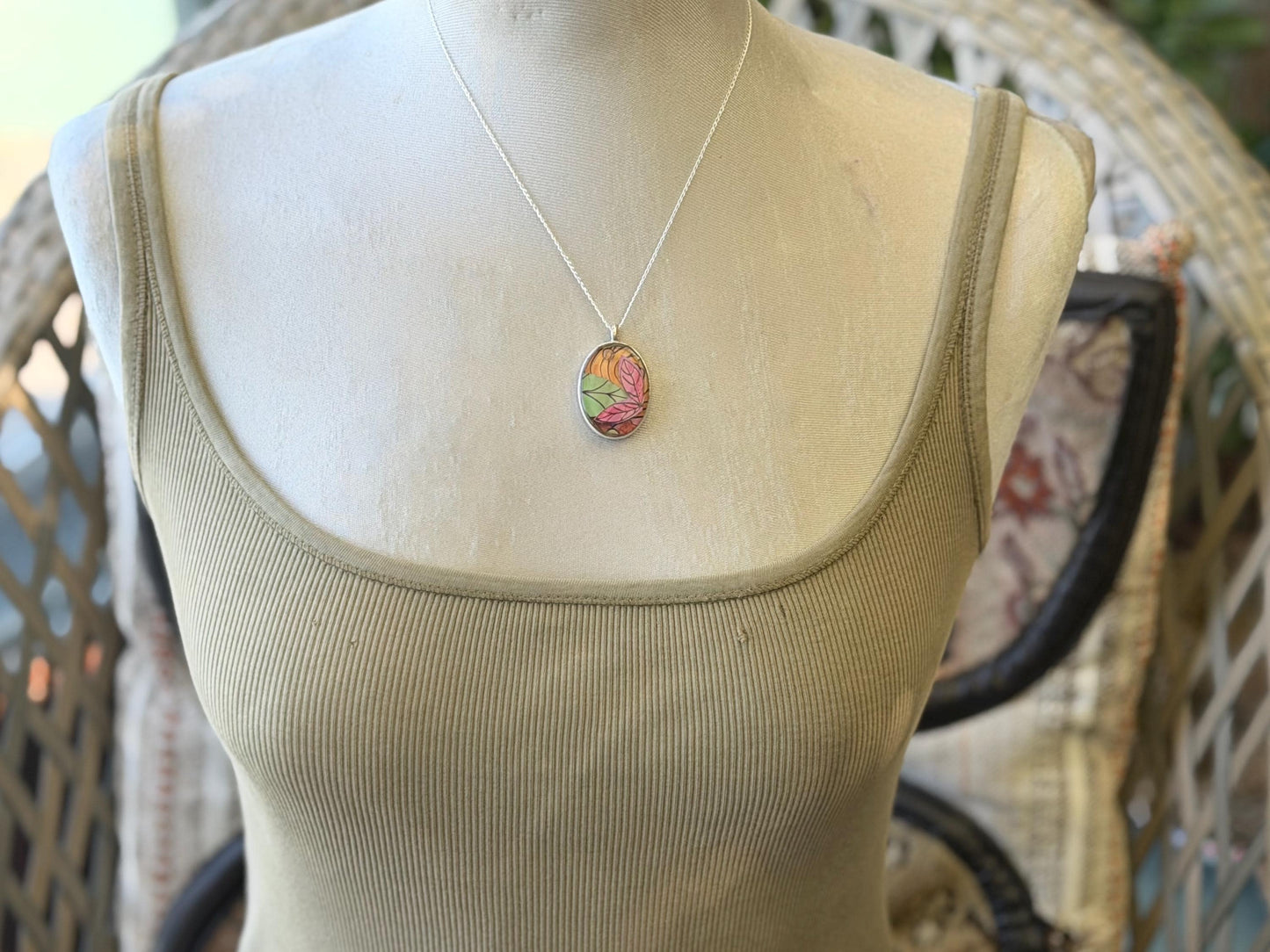 Bright joyful necklaces made with my own photos, drawings & recycled sterling silver. Eco friendly jewellery. Boho colourful pendants.