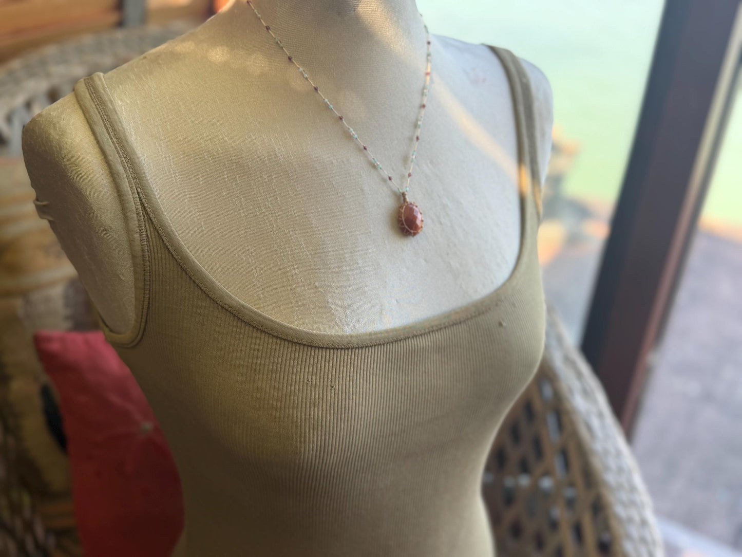 Sparkly handmade sunstone macrame necklace. Boho necklace, ethical jewellery, handmade necklace, unique gemstone necklace. Orange sunstone