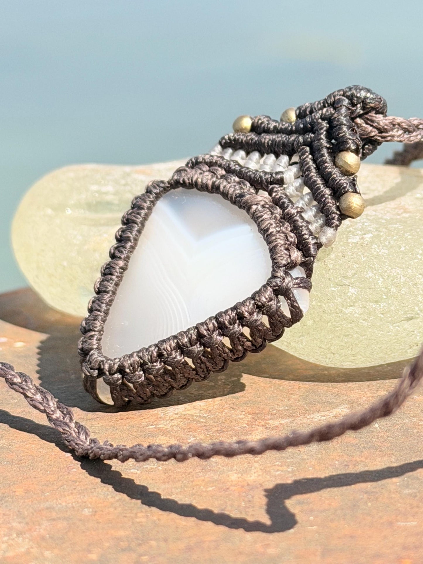 Stunning agate necklace on an adjustable cord. Handmade gemstone necklace, boho jewellery. Macrame jewellery. Unique necklace.