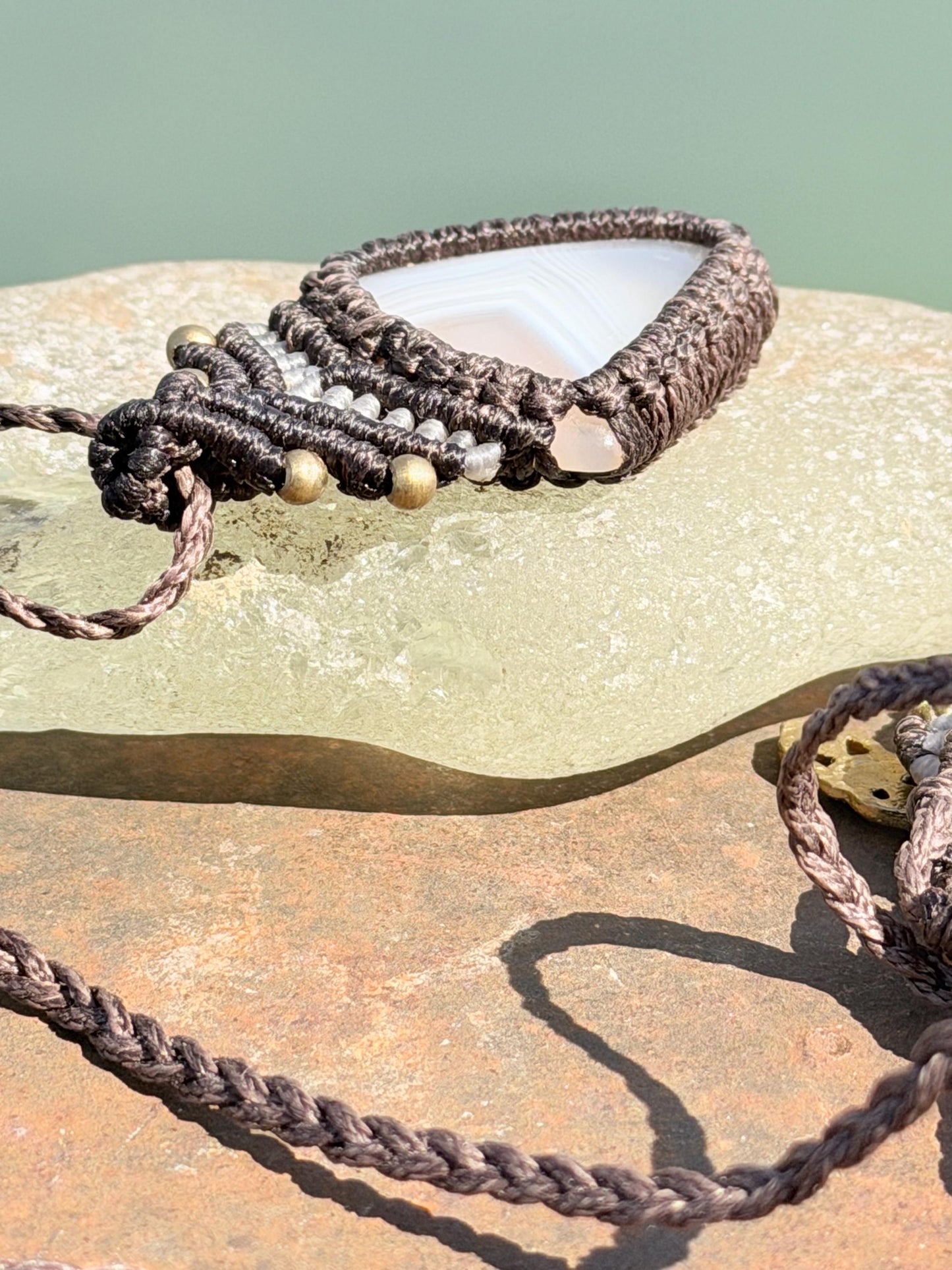 Stunning agate necklace on an adjustable cord. Handmade gemstone necklace, boho jewellery. Macrame jewellery. Unique necklace.