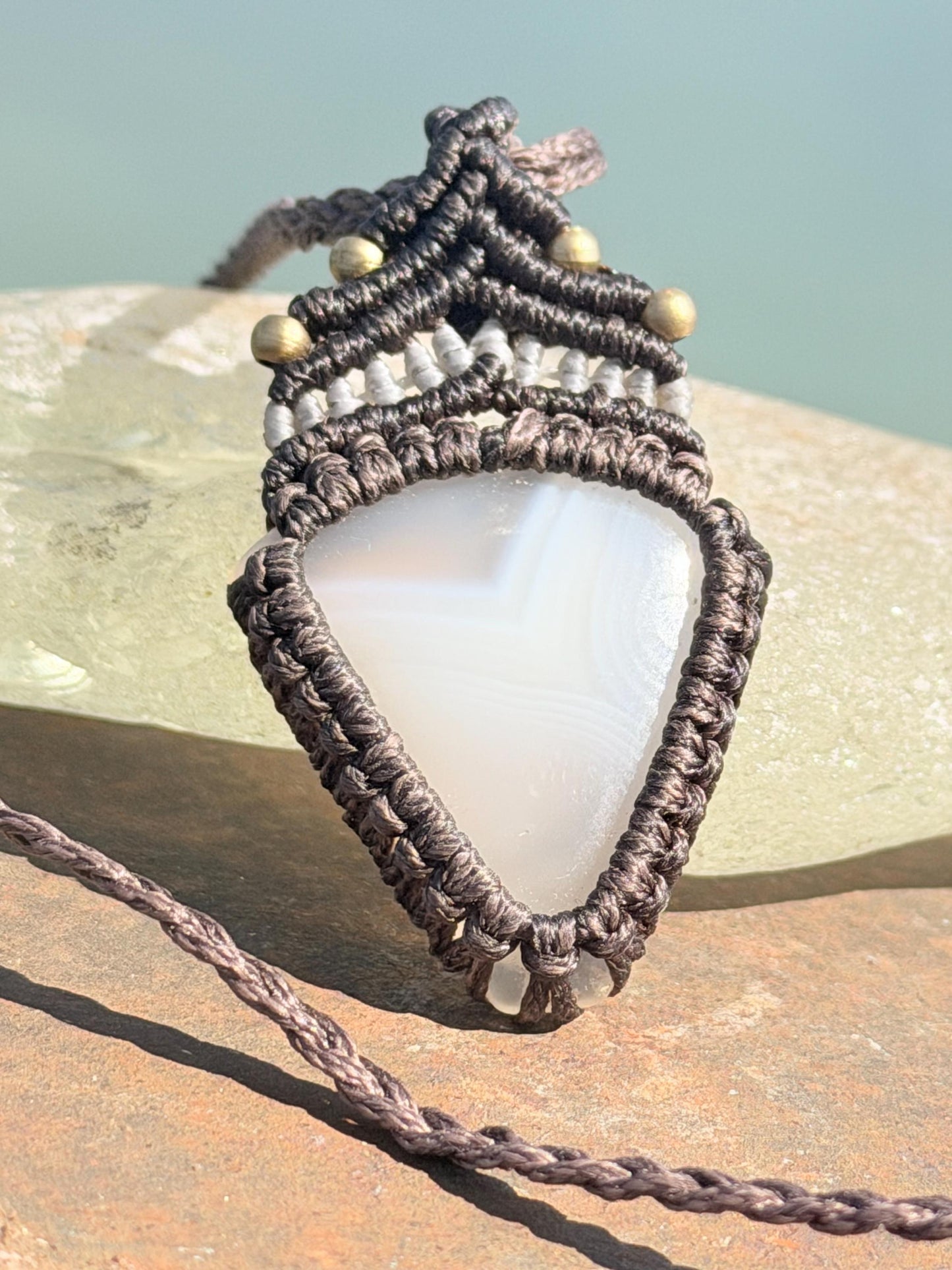 Stunning agate necklace on an adjustable cord. Handmade gemstone necklace, boho jewellery. Macrame jewellery. Unique necklace.