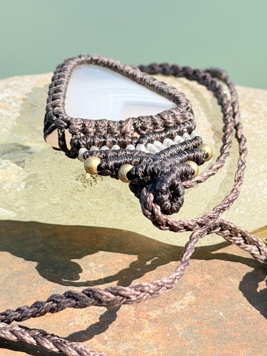 Stunning agate necklace on an adjustable cord. Handmade gemstone necklace, boho jewellery. Macrame jewellery. Unique necklace.