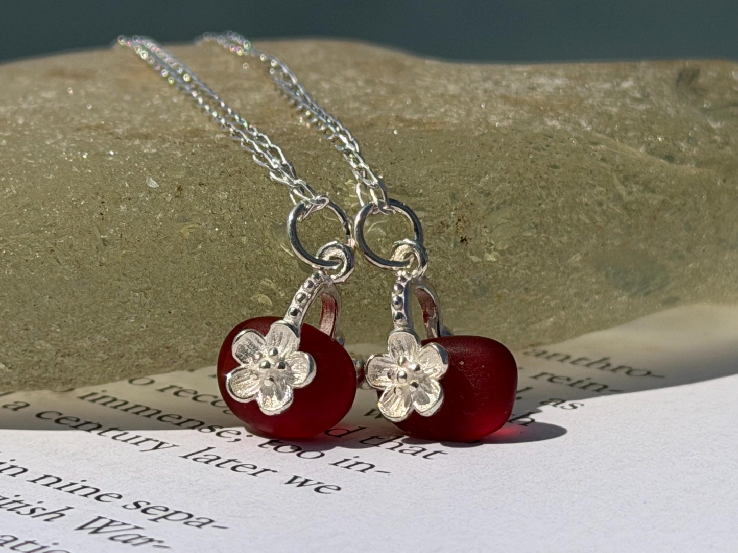 Dainty little sea glass necklace within sterling silver flowers. Recycled necklace. Ethical jewellery. Sea glass pendant. Eco friendly gifts