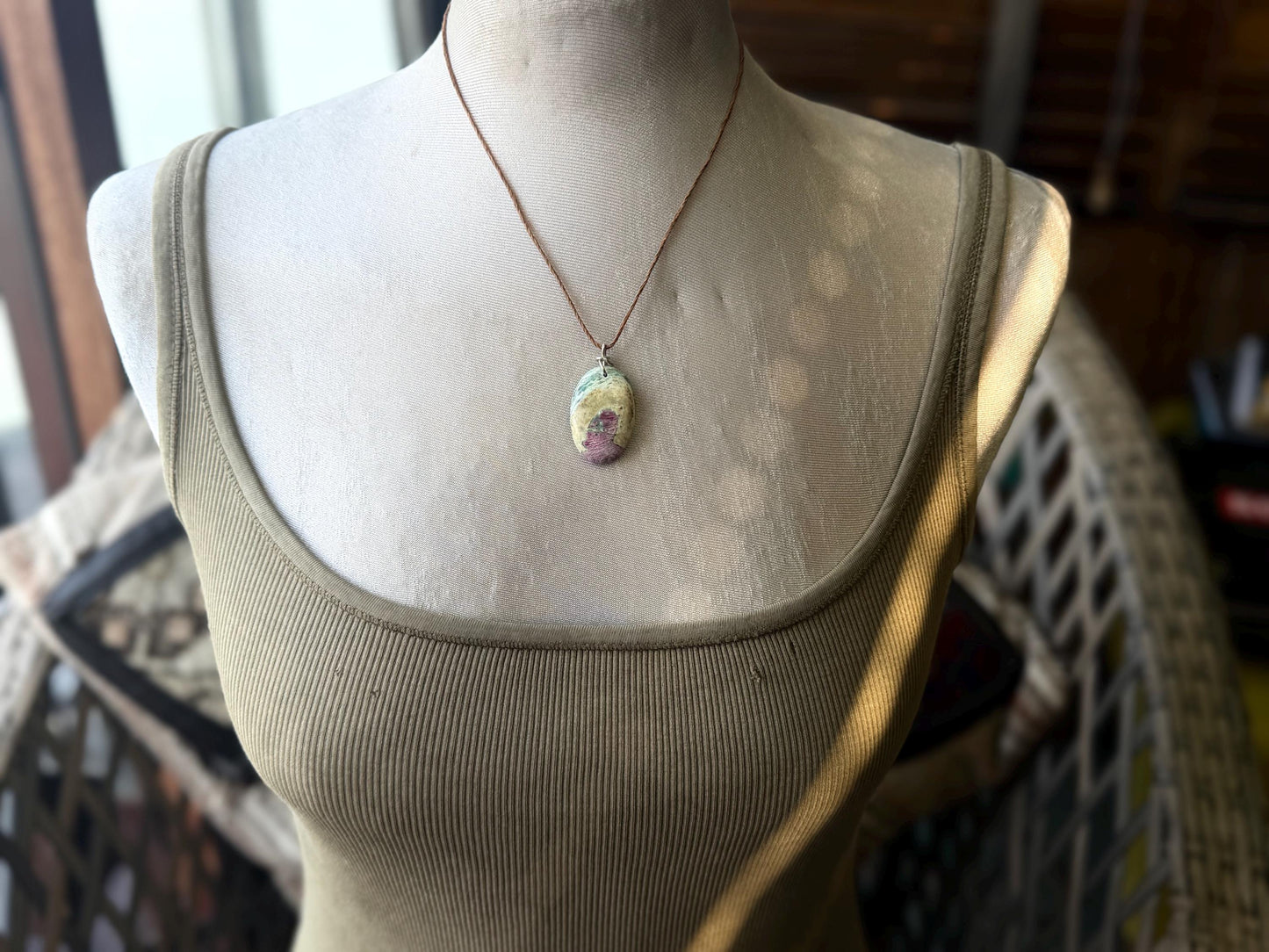 Ruby Fushsite necklace. Handmade necklace, gift for her, gift for him, unusual necklace, unique jewellery, ethical gift, ethical jewellery