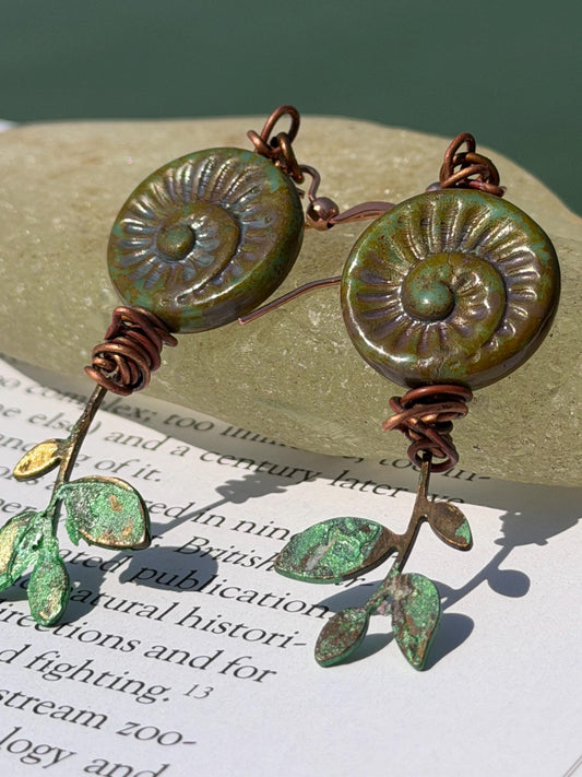 Tree of life earrings. Handmade patina earrings. Rustic earrings, unusual earrings, unusual earrings green earrings. Eco friendly jewellery.