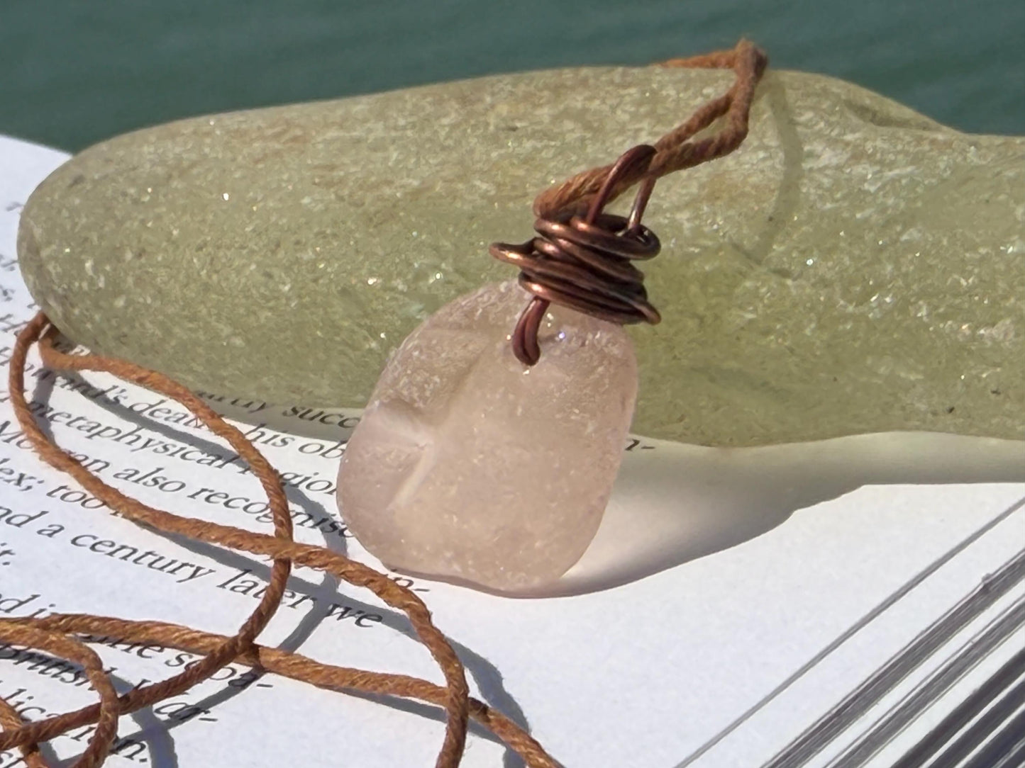 Rustic pink sea glass necklaces. Recycled gift, boho necklaces, unusual gift for him, gift for her, hippy necklace, eco friendly necklaces