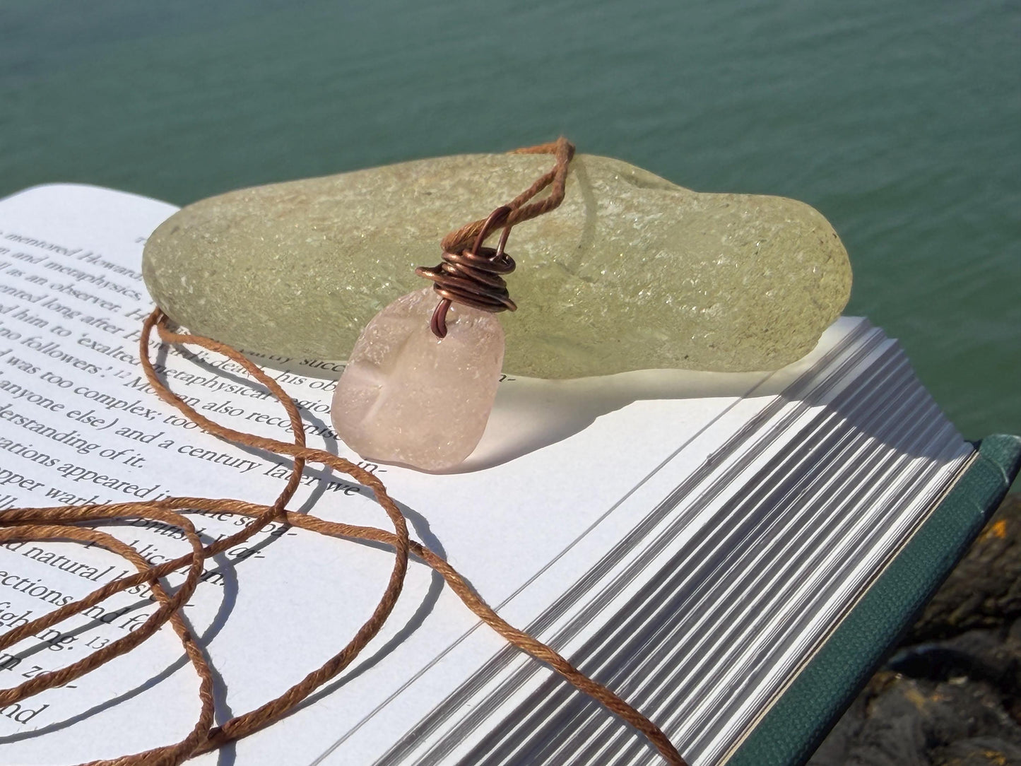 Rustic pink sea glass necklaces. Recycled gift, boho necklaces, unusual gift for him, gift for her, hippy necklace, eco friendly necklaces