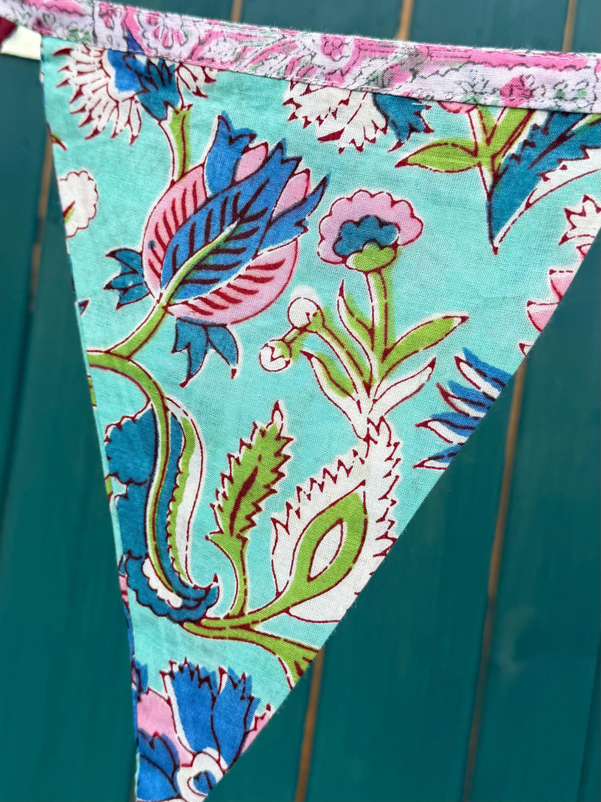 Colourful organic cotton bunting with long ties. Boho bunting for home, garden and parties. Party flags. Wedding bunting. Garden parties.