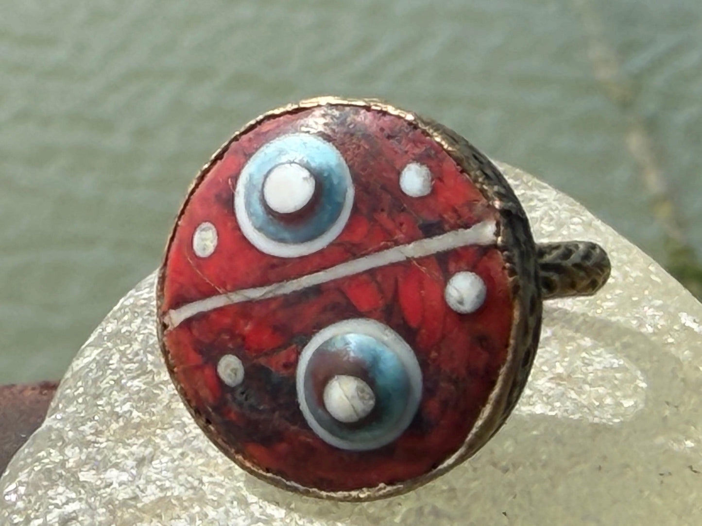 Fabulous vintage red ring made from brass and enamel. Statement ring. Eco friendly jewellery. Ethical jewellery. Large red jewellery.