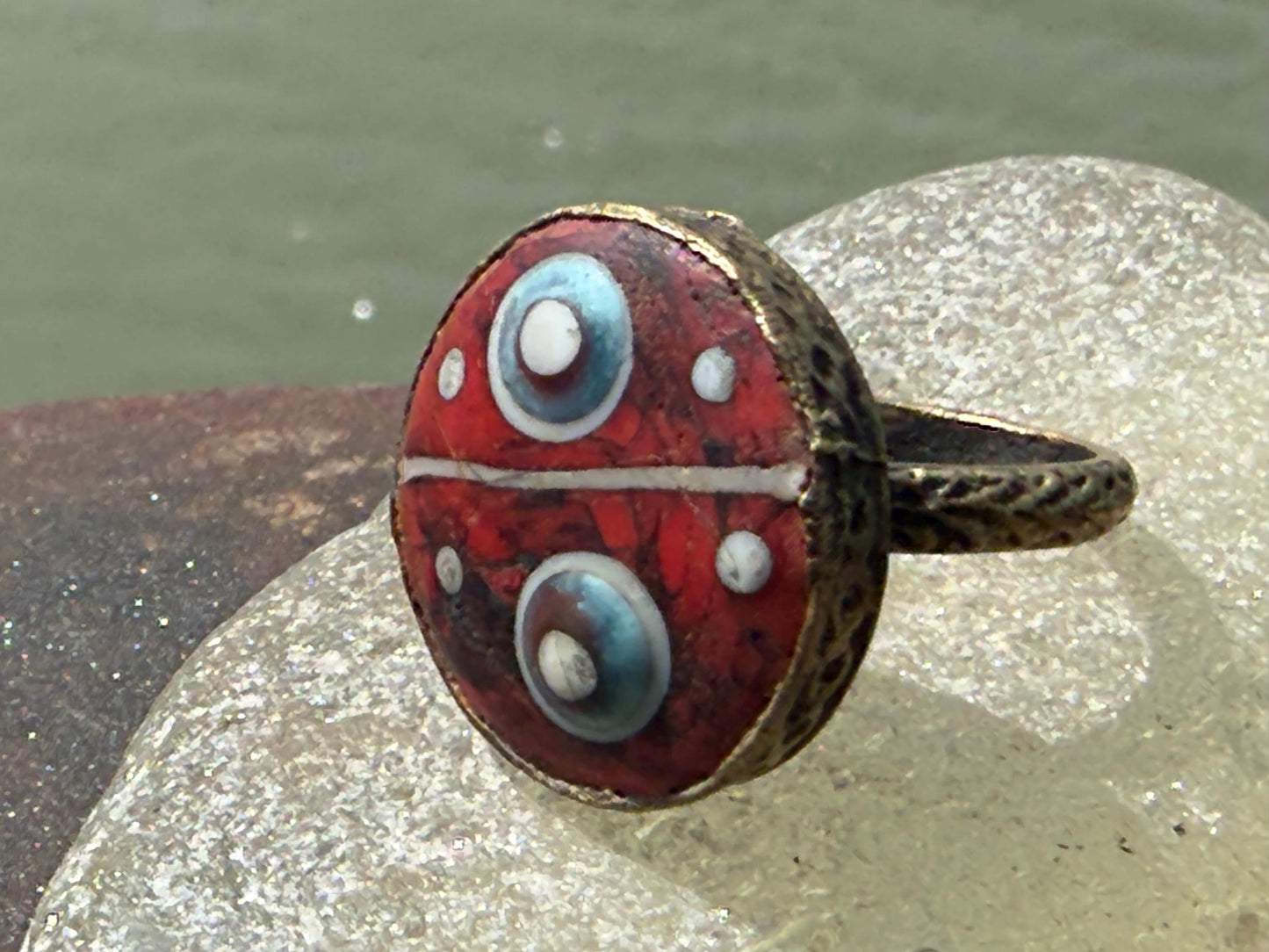 Fabulous vintage red ring made from brass and enamel. Statement ring. Eco friendly jewellery. Ethical jewellery. Large red jewellery.