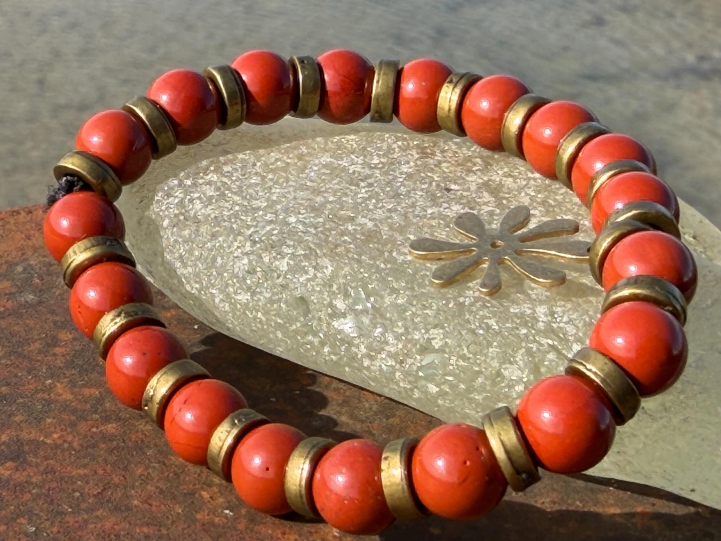Red jasper bracelet, red jewellery, boho bracelet, Hippy bracelet, gift for her, red bracelet, handmade bracelet, star bracelet. Super star.