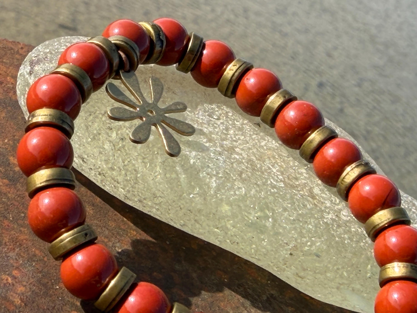 Red jasper bracelet, red jewellery, boho bracelet, Hippy bracelet, gift for her, red bracelet, handmade bracelet, star bracelet. Super star.