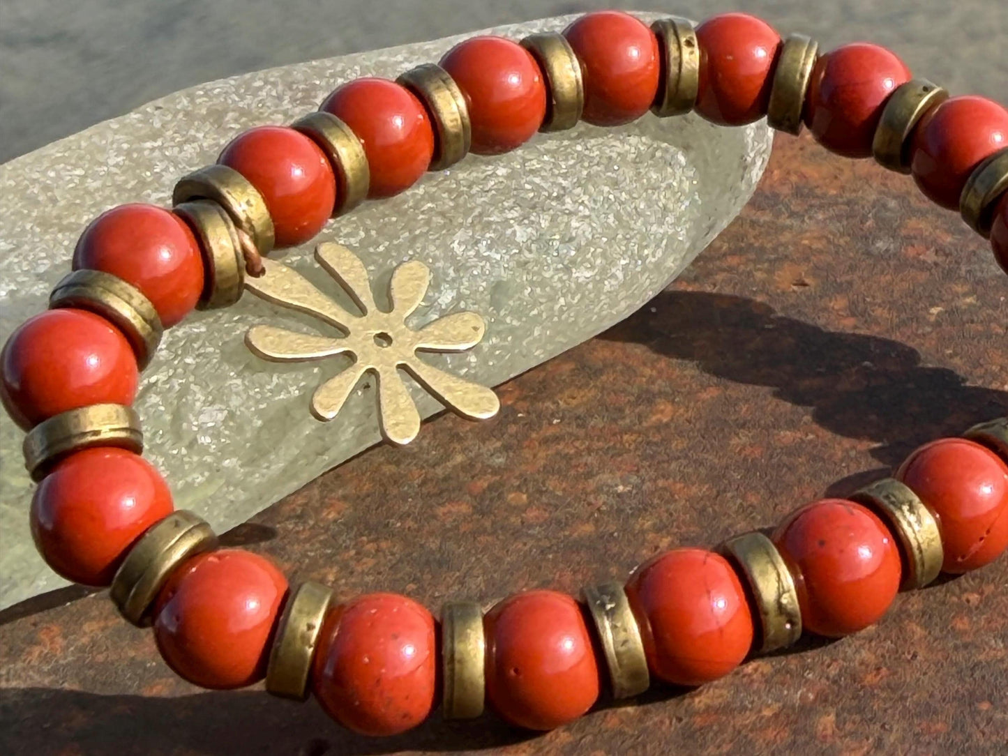 Red jasper bracelet, red jewellery, boho bracelet, Hippy bracelet, gift for her, red bracelet, handmade bracelet, star bracelet. Super star.