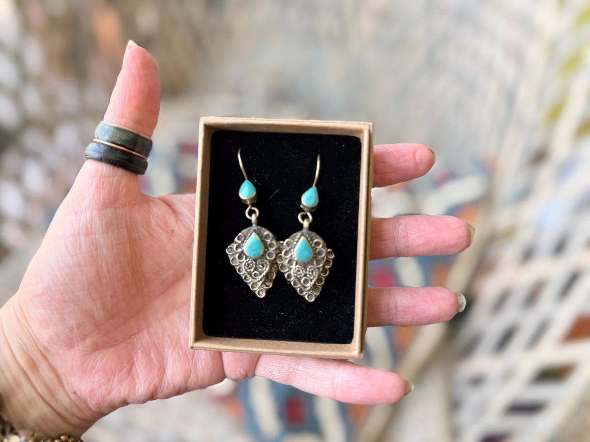 Vintage turquoise earrings, turquoise jewellery, ethical jewellery, gypsy earrings. Eco friendly jewellery. Ethical jewellery.
