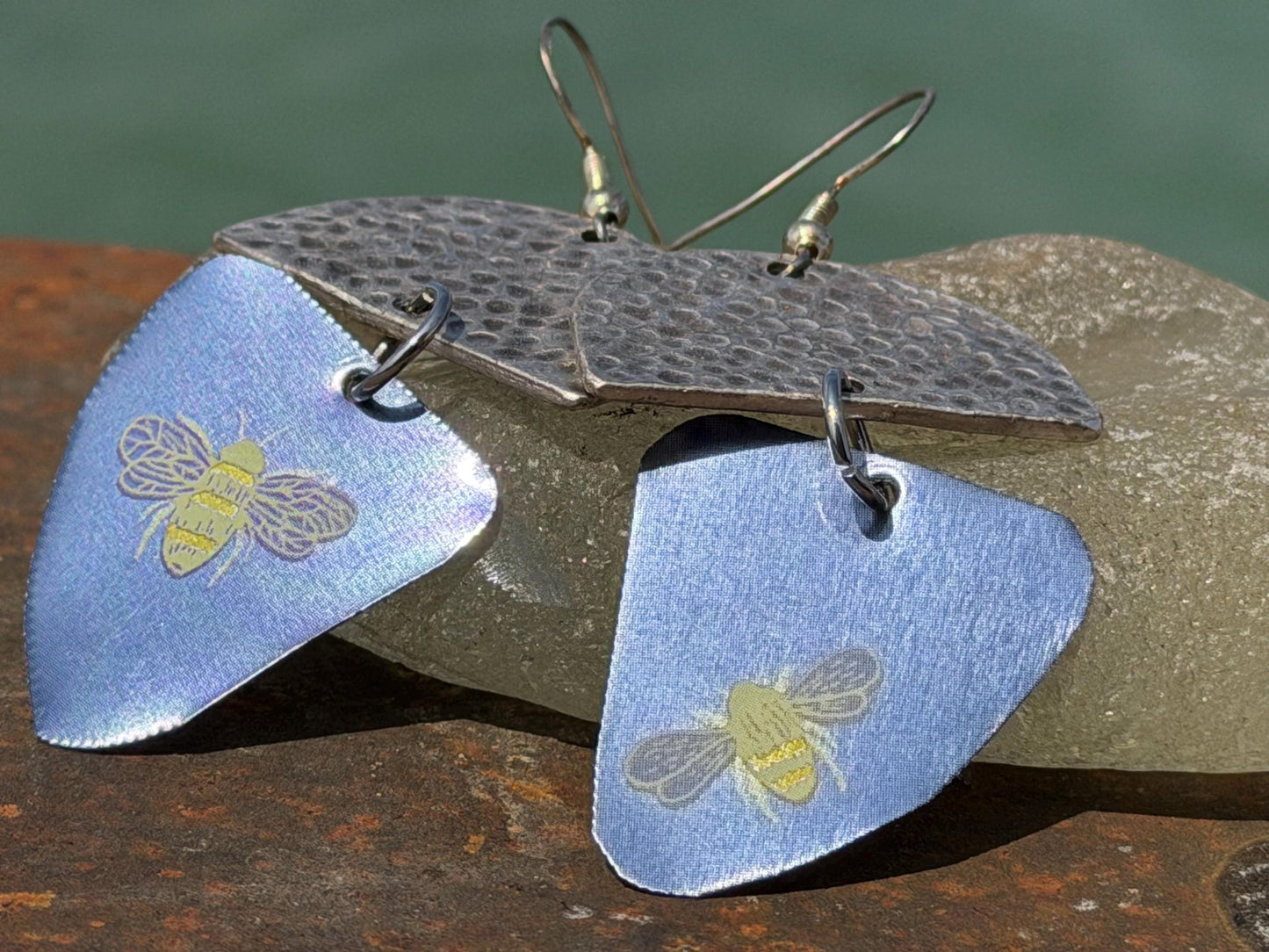 Bee earrings.  Bee jewellery, boho jewellery, ethical earrings, unique earrings, eco friendly jewellery, gift for her, ethical jewellery