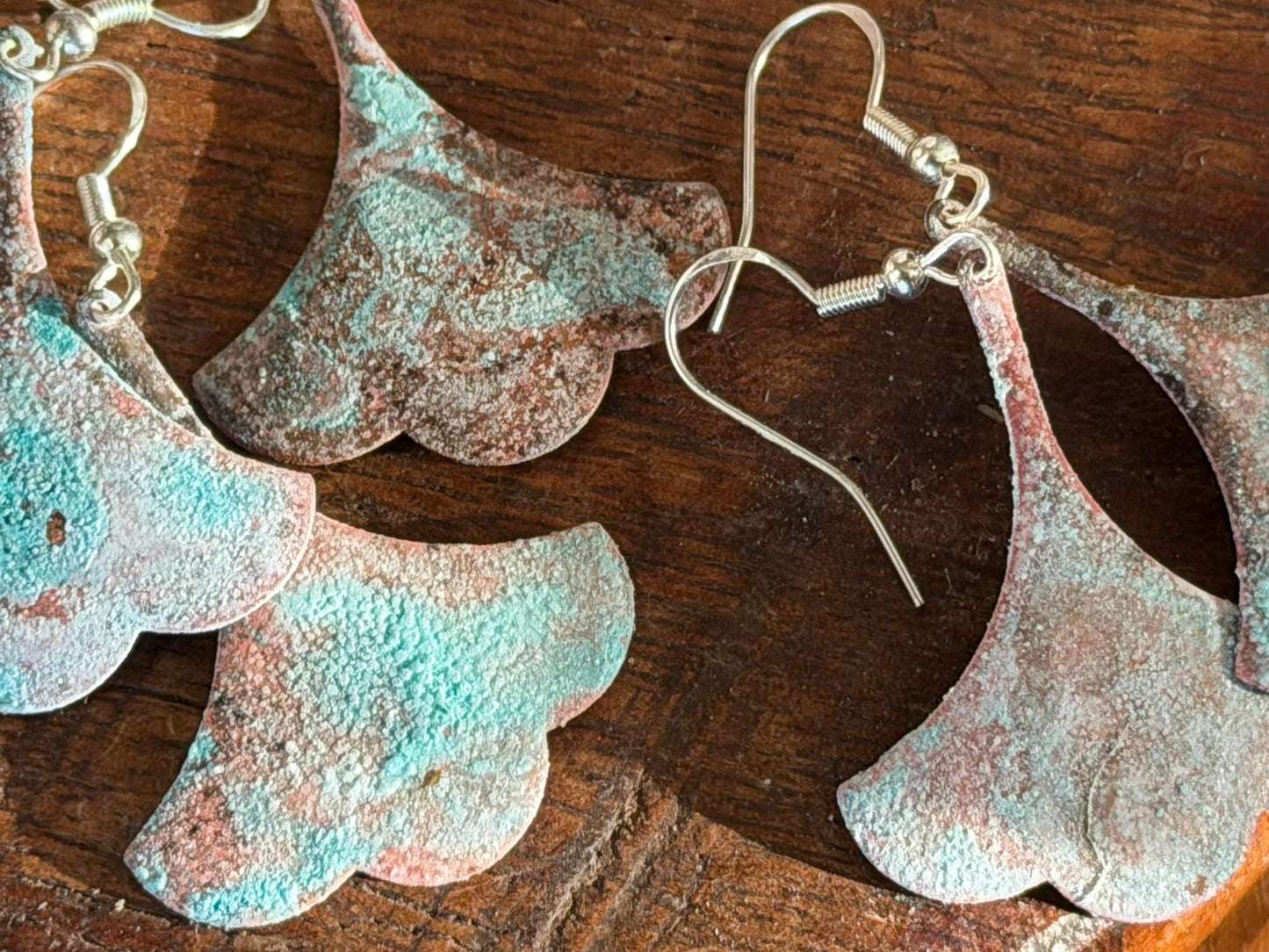 Handmade leaf earrings. Rustic earrings, unusual earrings, unusual gift for her, blue earrings, boho earrings, leaf jewellery, hippy gift