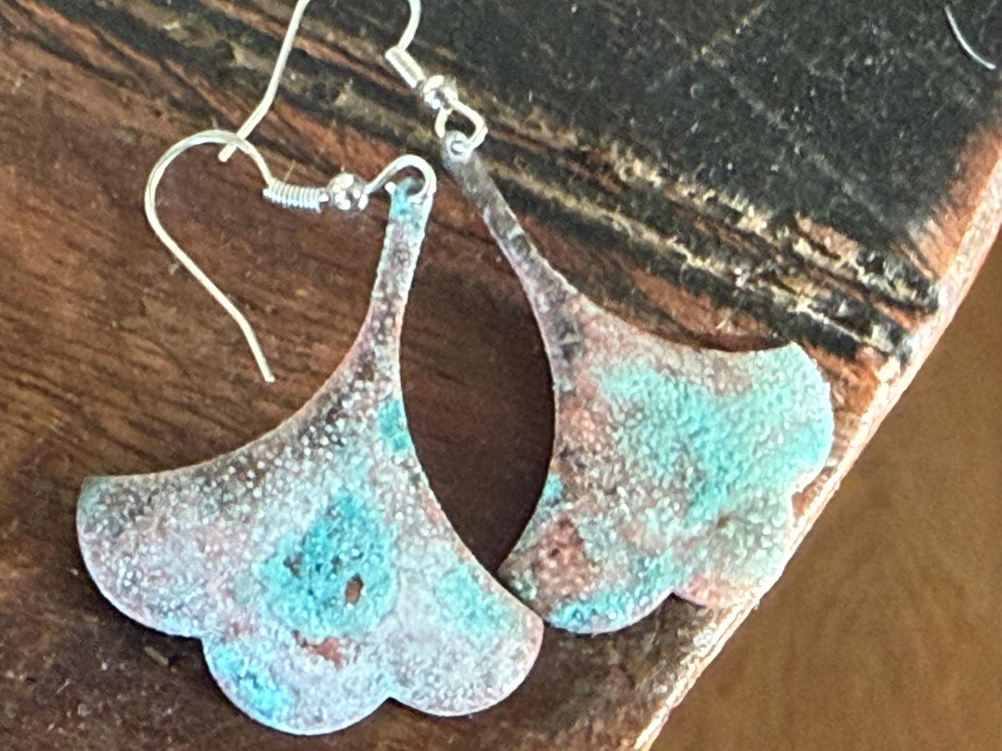 Handmade leaf earrings. Rustic earrings, unusual earrings, unusual gift for her, blue earrings, boho earrings, leaf jewellery, hippy gift
