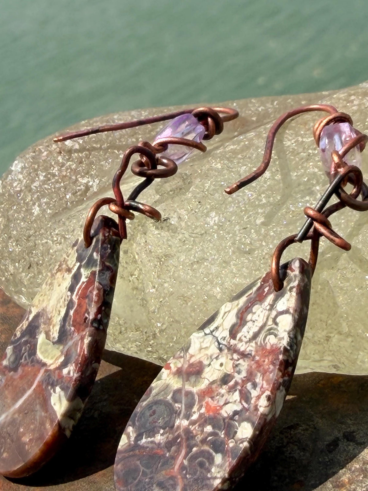 Picasso jasper gemstone earrings. Ethical jewellery, orange gemstone earrings. Stunning unique jewellery. Eco friendly unique earrings.