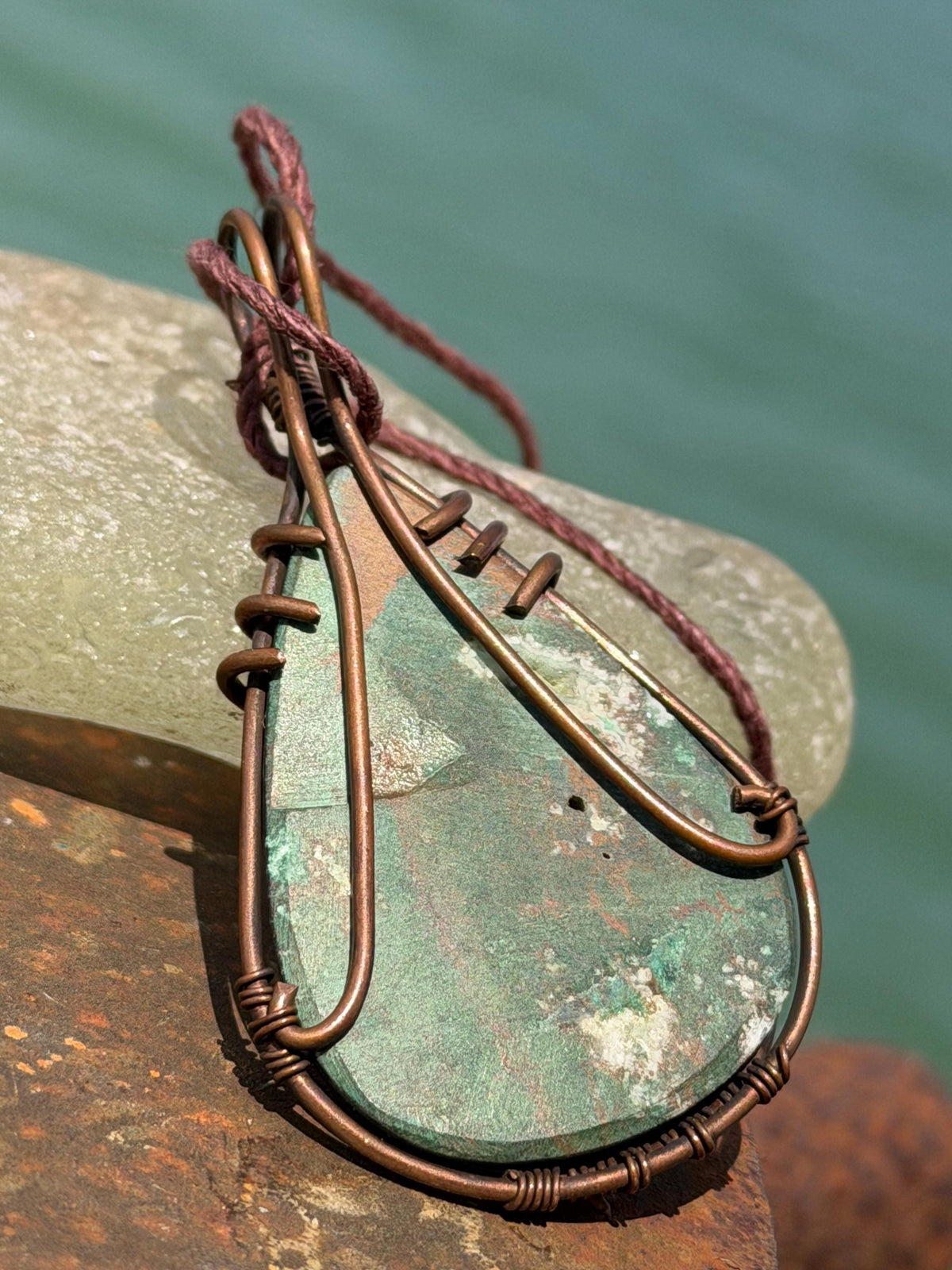 Eco friendly handmade necklace made from ethical Jasper & naturally weathered recycled copper. Ethical jewellery. Unique handmade jewellery.