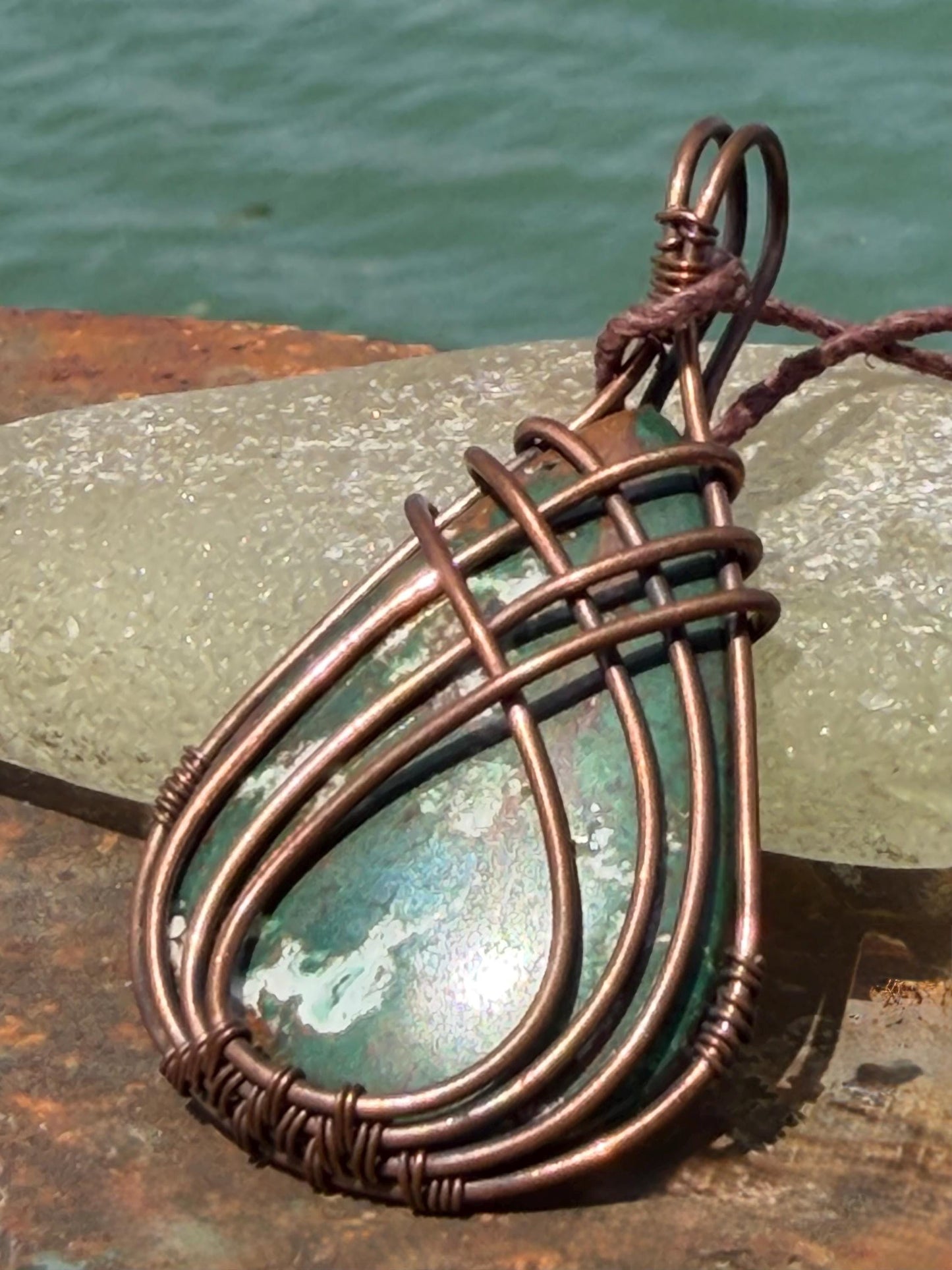 Eco friendly handmade necklace made from ethical Jasper & naturally weathered recycled copper. Ethical jewellery. Unique handmade jewellery.