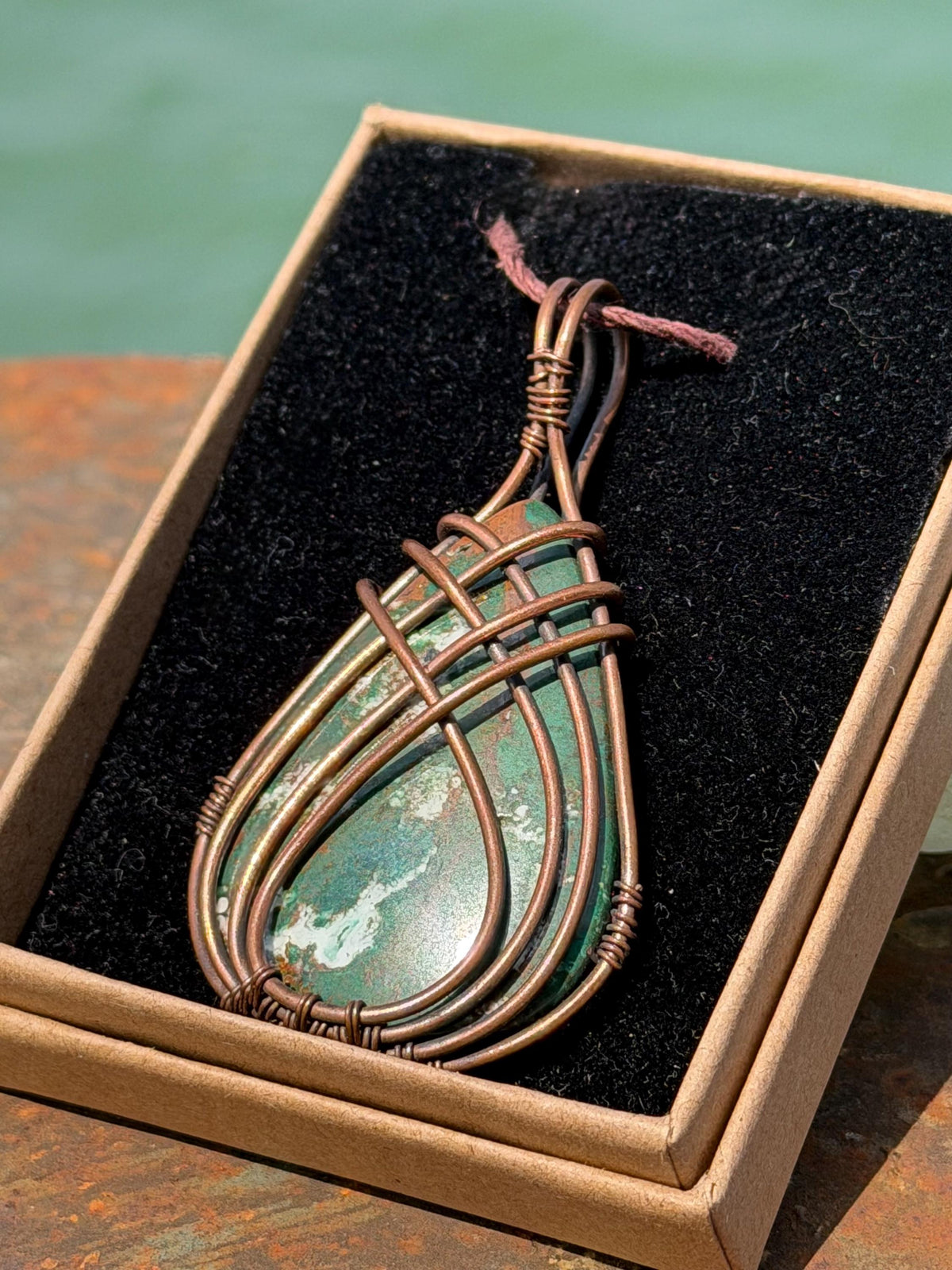 Eco friendly handmade necklace made from ethical Jasper & naturally weathered recycled copper. Ethical jewellery. Unique handmade jewellery.