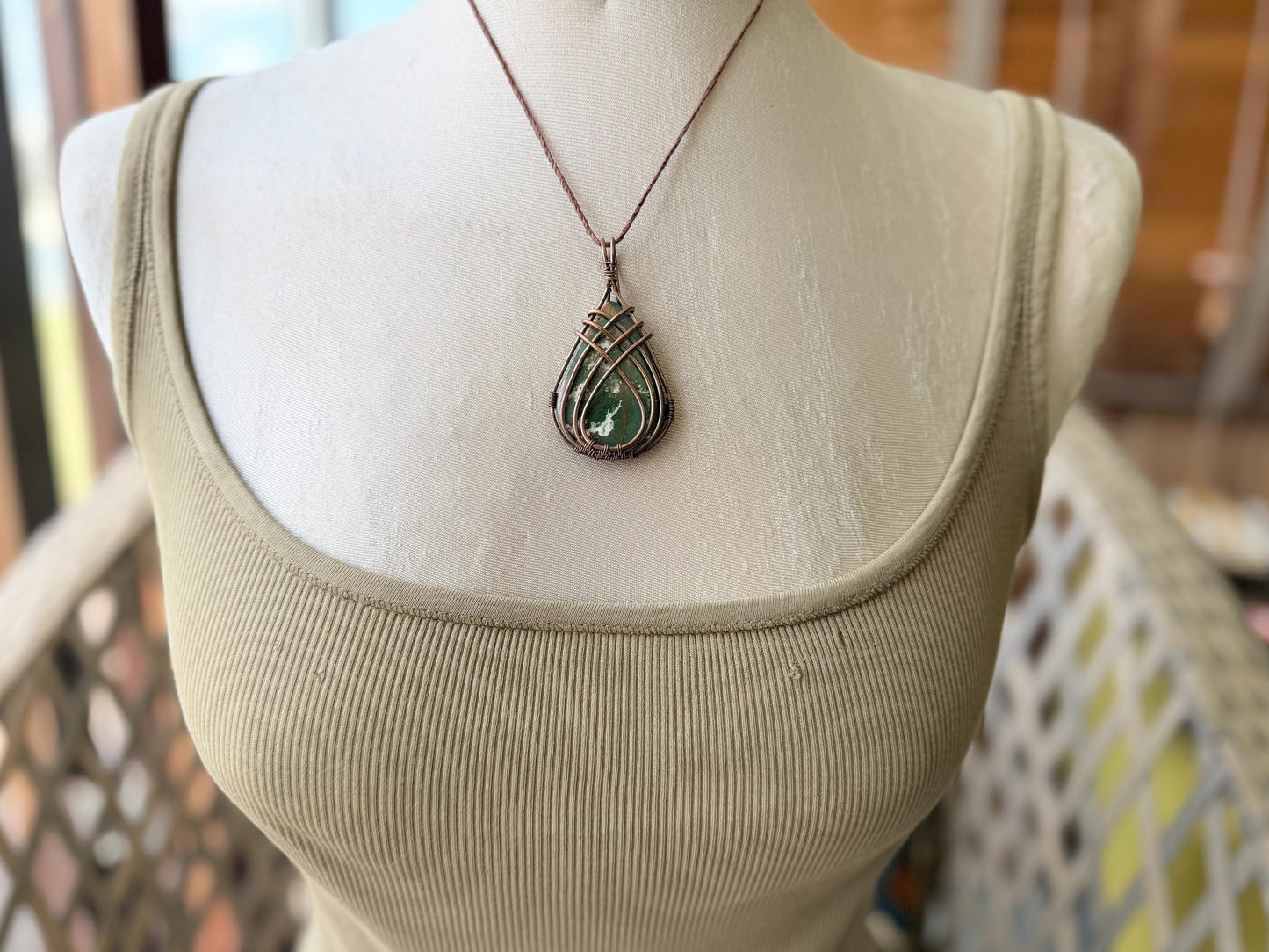 Eco friendly handmade necklace made from ethical Jasper & naturally weathered recycled copper. Ethical jewellery. Unique handmade jewellery.